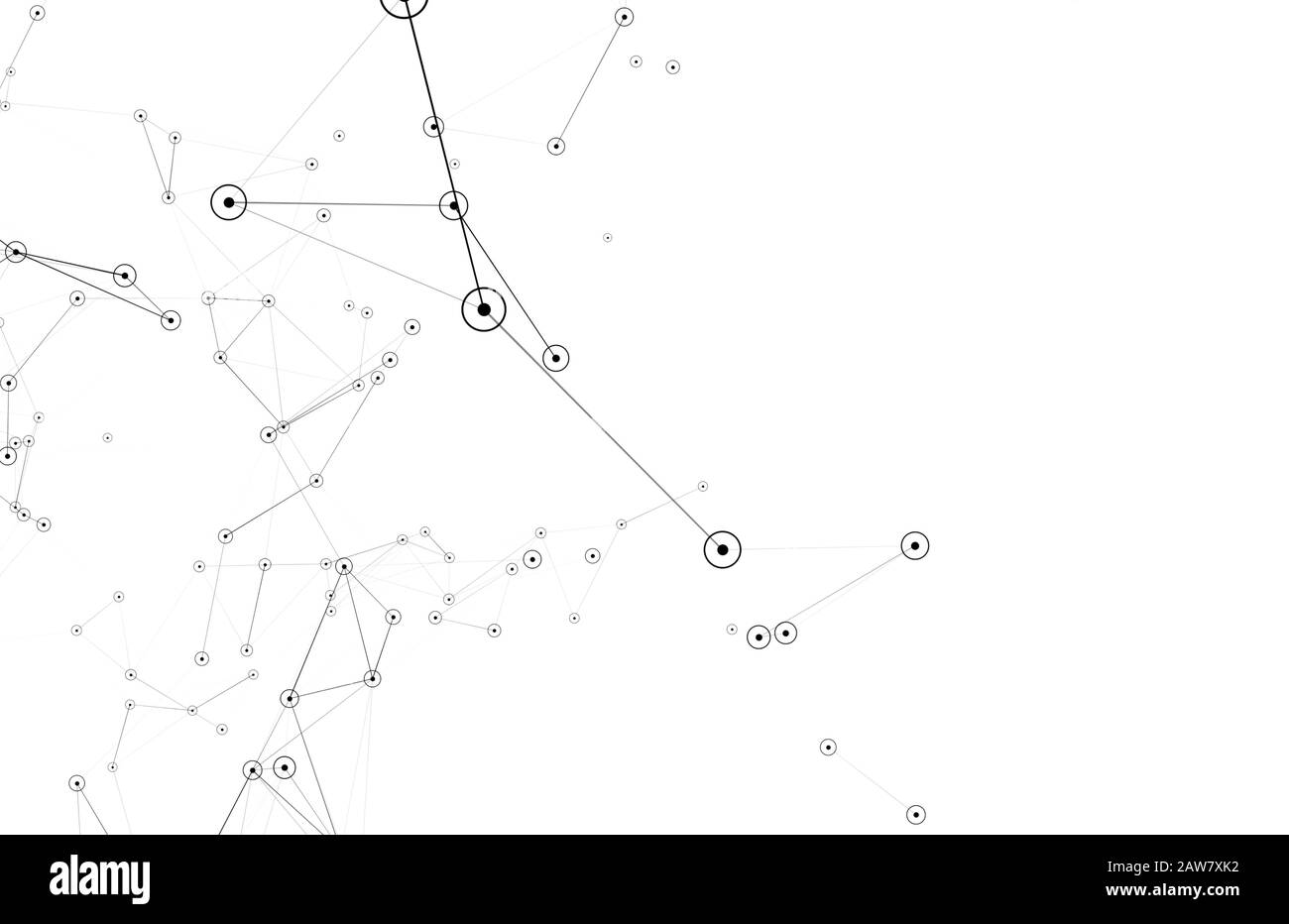 Illustrazione della rete di linee e cerchi collegati 3d isolata su sfondo bianco Foto Stock