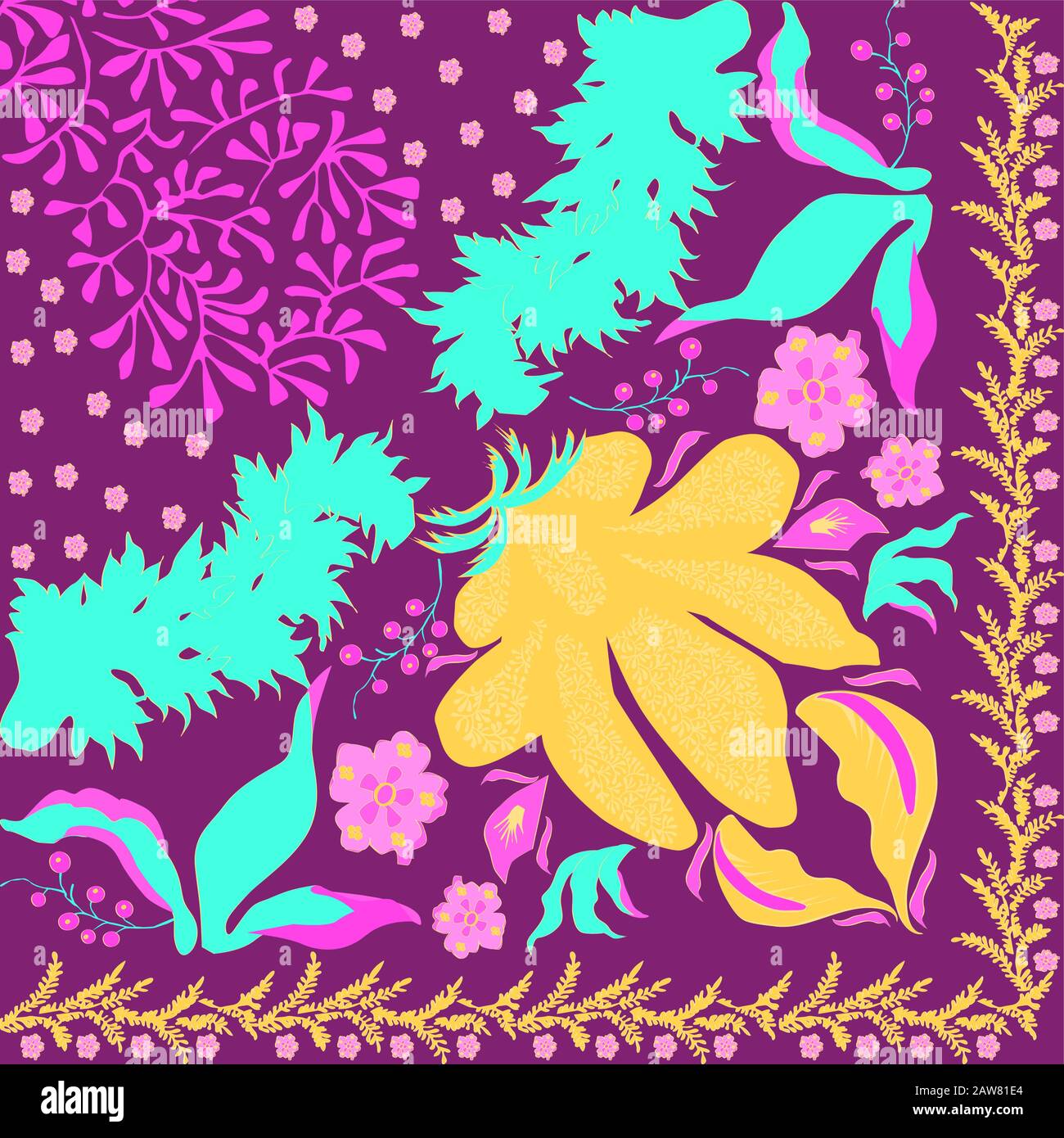 Estate, colori autunnali. Sciarpa in seta con papaveri in fiore. Illustrazione Vettoriale