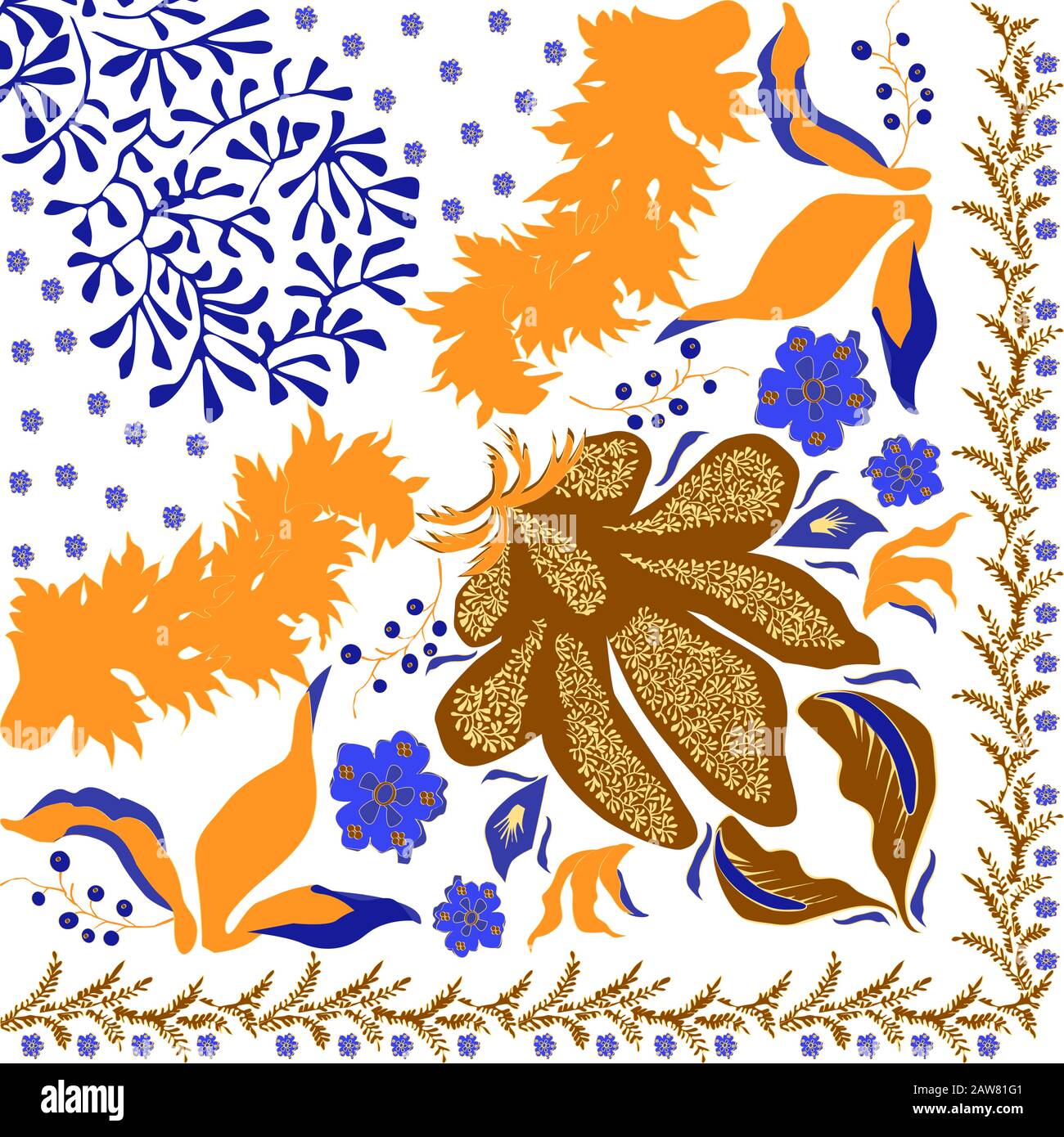 Estate, colori autunnali. Sciarpa in seta con papaveri in fiore. Illustrazione Vettoriale