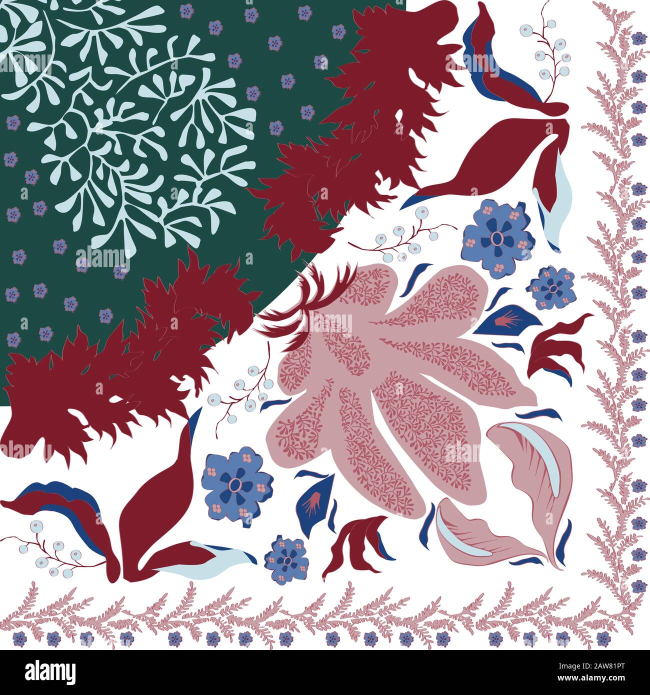 Estate, colori autunnali. Sciarpa in seta con papaveri in fiore. Astratta motivo vettoriale elementi floreali. motivi 1950s-1960s. Illustrazione Vettoriale