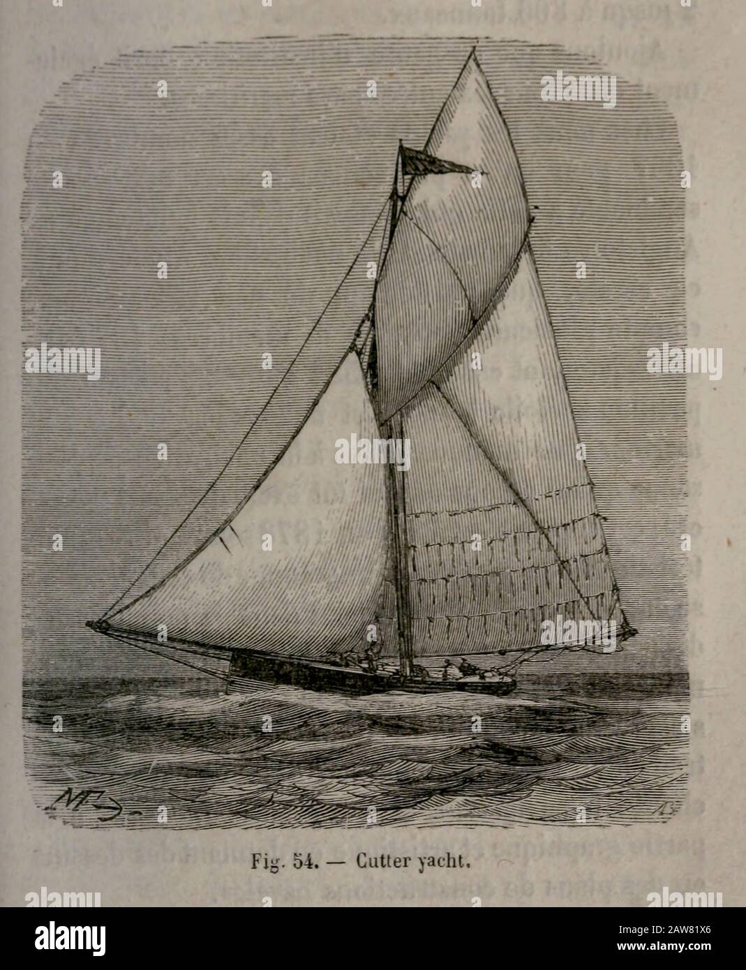 19th secolo Woodcut stampa su carta di una barca da taglio da l'art Naval di Leon Renard, Pubblicato nel 1881 Foto Stock