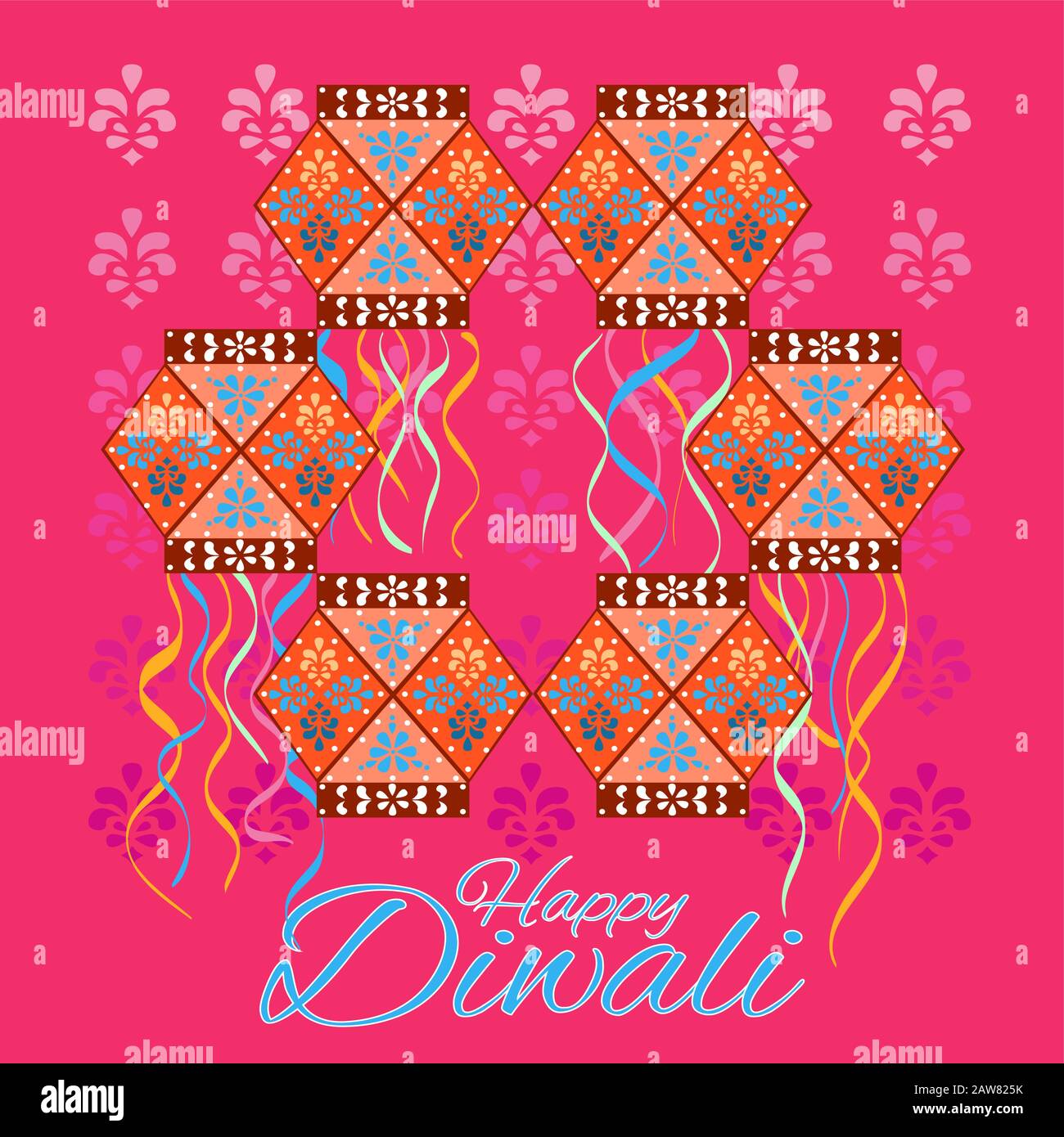 Bel biglietto d'auguri per il festival Diwali. Illustrazione Vettoriale
