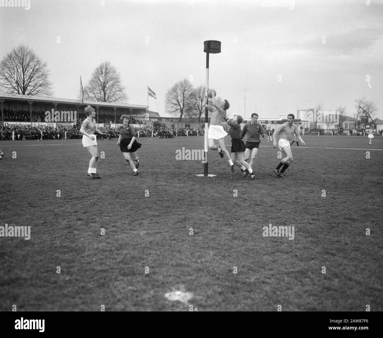 Korfball Paesi Bassi contro Belgio 5-4 a Zutphen, Paesi Bassi attacco Data: 3 aprile 1966 Località: Gelderland, Gelderland, Zutphen Parole Chiave: Basket, attacco Foto Stock
