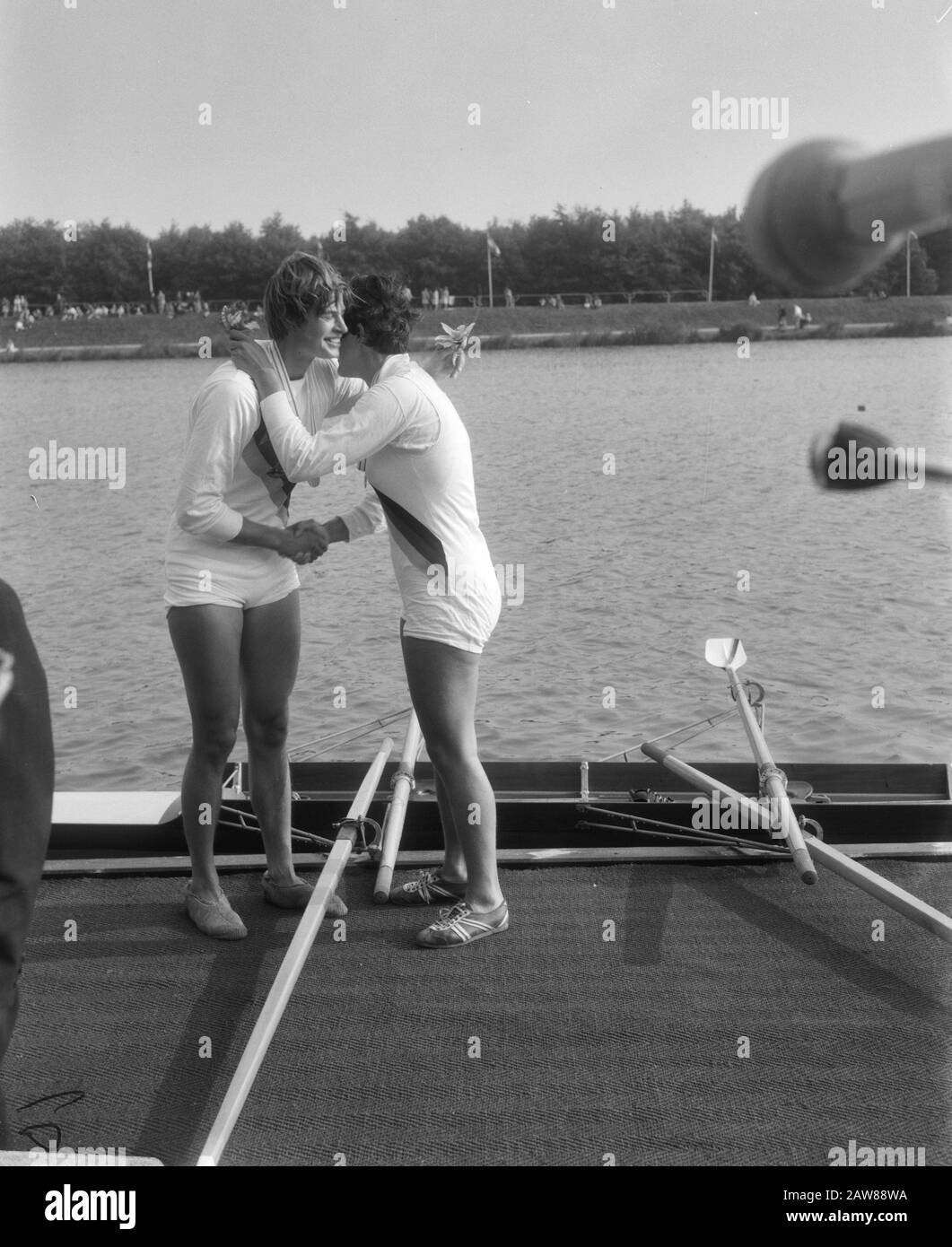 European Rowing Championships Women's 1966 at the Bosbaan in Amsterdam East German Double Two Date: August 27, 1966 Location: Amsterdam, Noord-Holland Keywords: Championships, rowing Foto Stock
