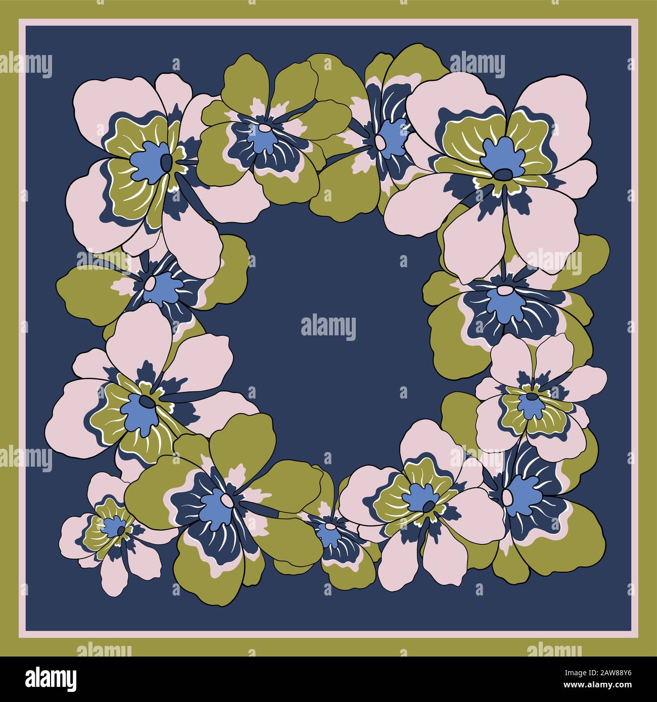 Sciarpa di seta colorata con orpelli fiorite. Illustrazione Vettoriale