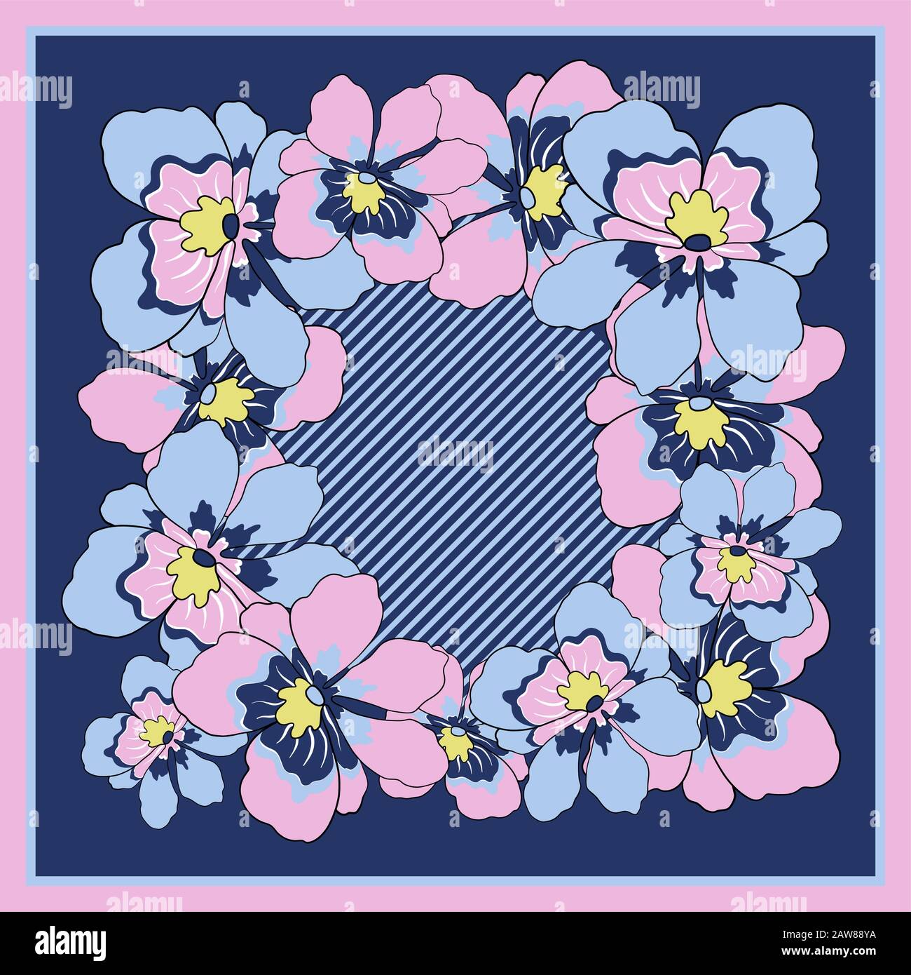 Sciarpa di seta colorata con orpelli fiorite. Illustrazione Vettoriale