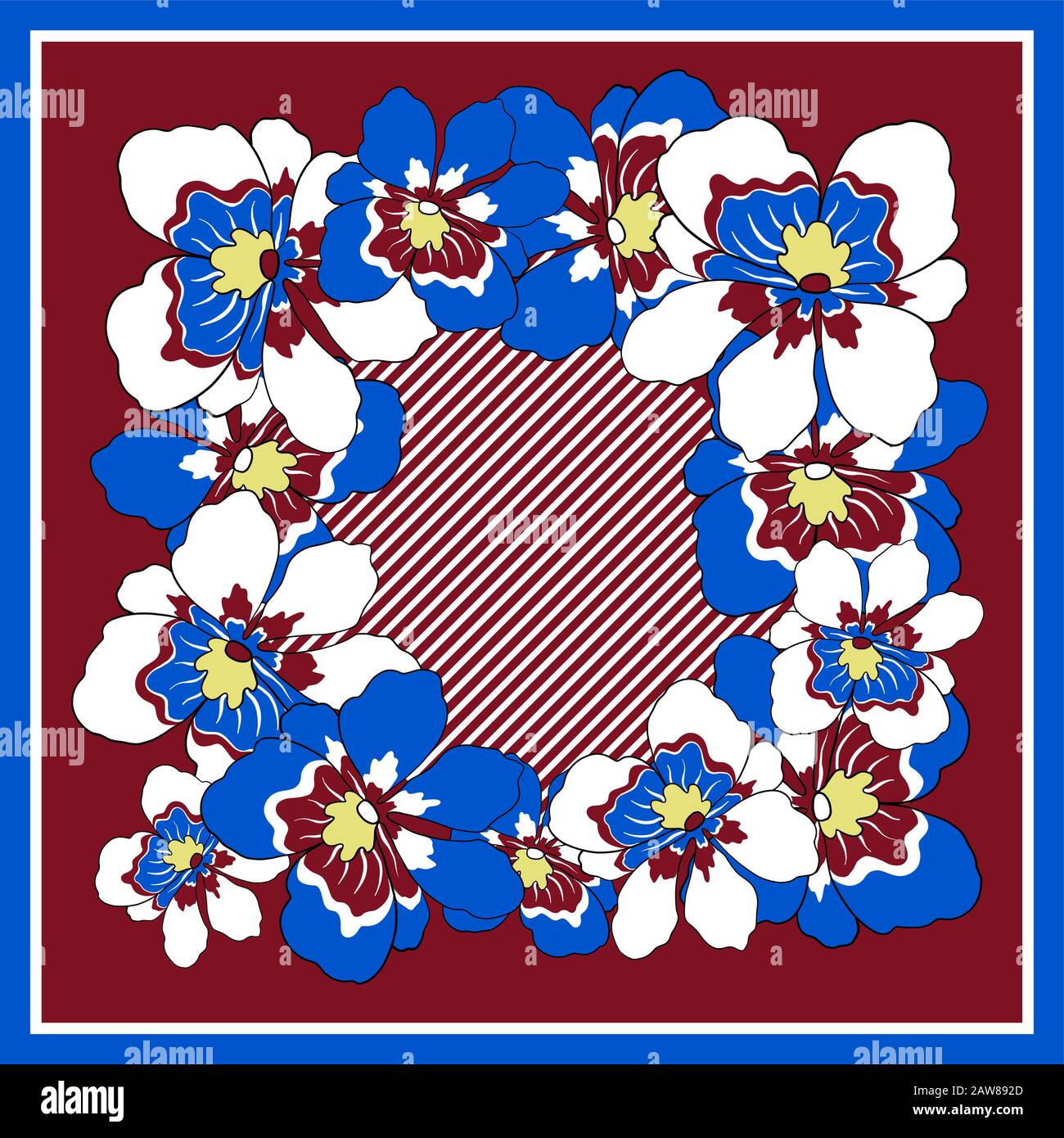 Sciarpa di seta colorata con orpelli fiorite. Illustrazione Vettoriale