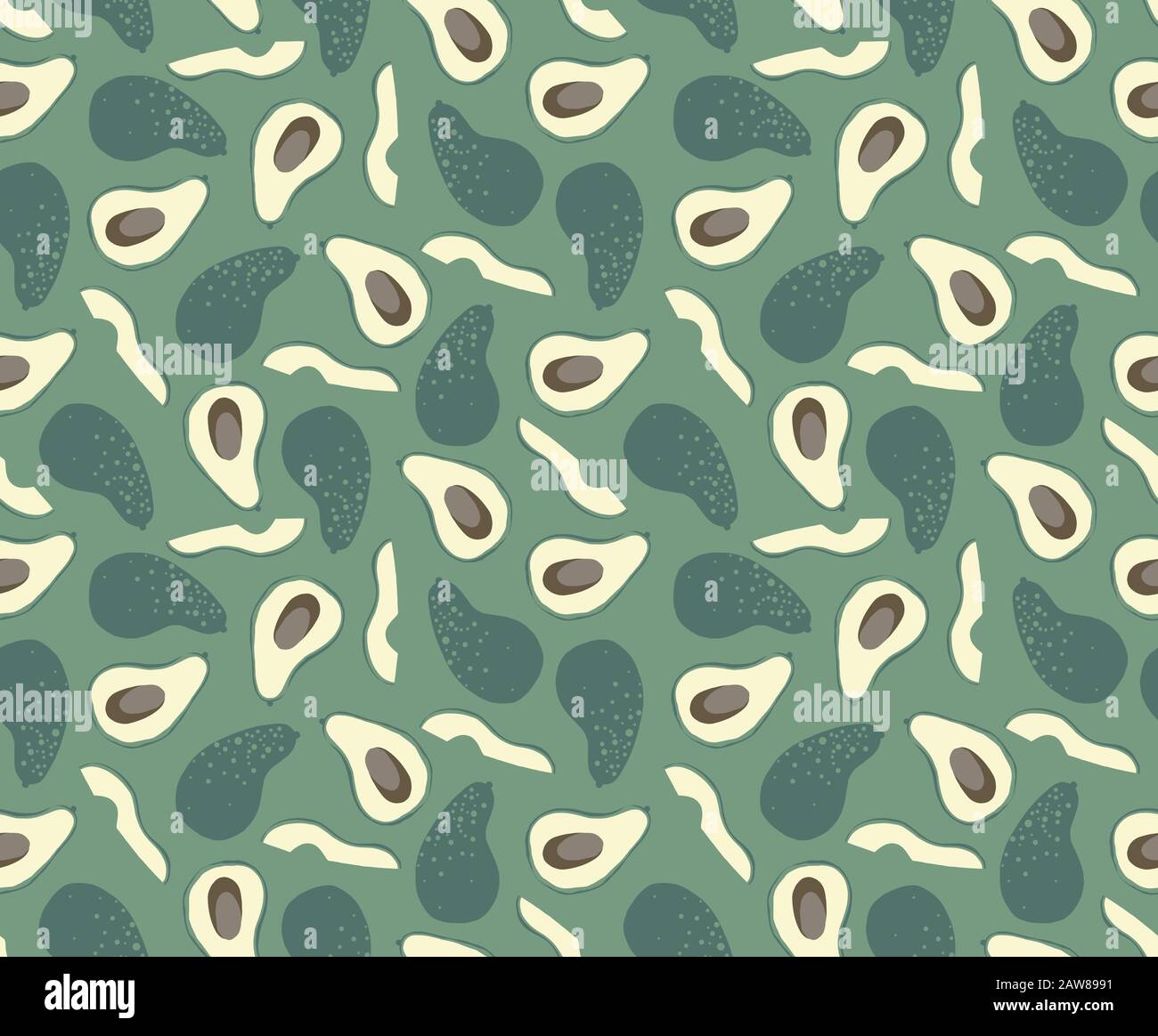 Sfondo senza soluzione di continuità da un avocado maturo con semi. Illustrazione Vettoriale