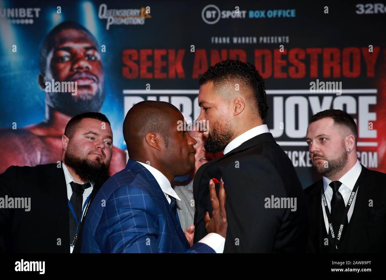 Daniel Dubois e Joe Joyce durante la conferenza stampa alla BT Tower di Londra. Foto Stock