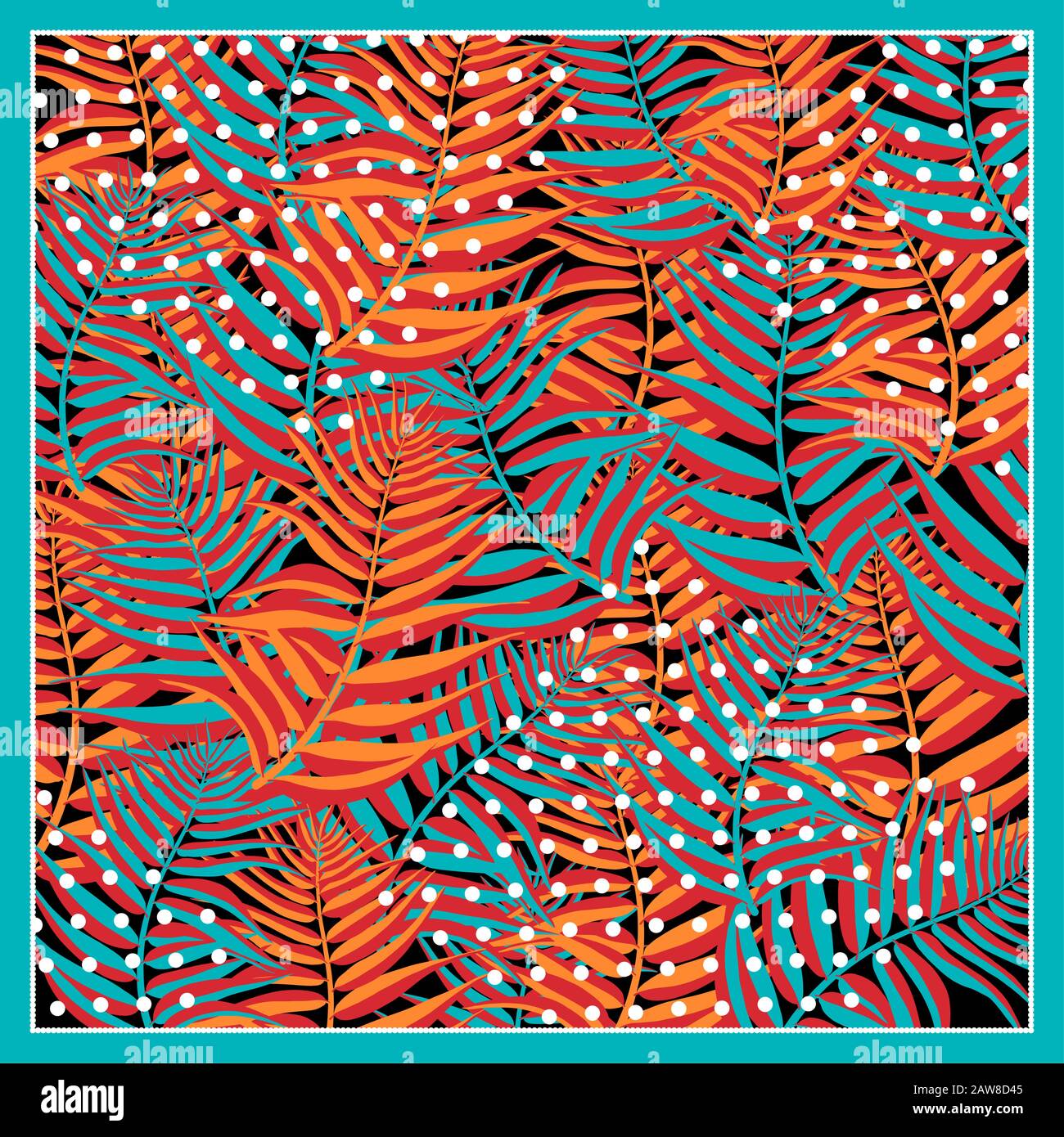 Sciarpa in seta con foglie di palma su sfondo grunge con macchie leopardo. Illustrazione Vettoriale