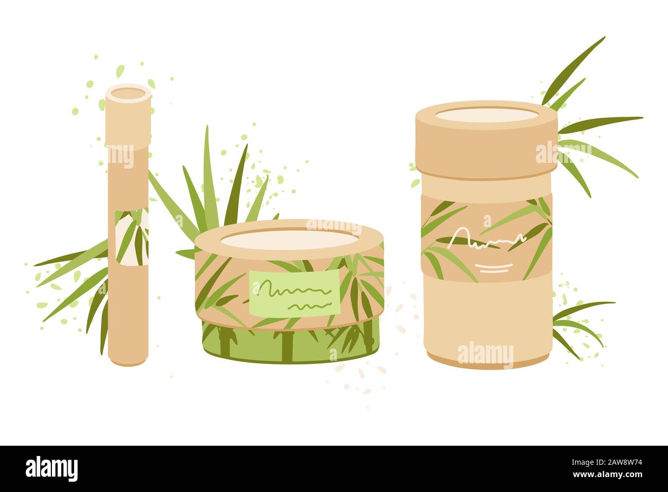 Confezione riutilizzabile Organic Zero Waste, scatola di carta, tubo di bambù naturale ecologico per spazzolino da denti, tamponi per il trucco, panni Mestruali con bambù Illustrazione Vettoriale