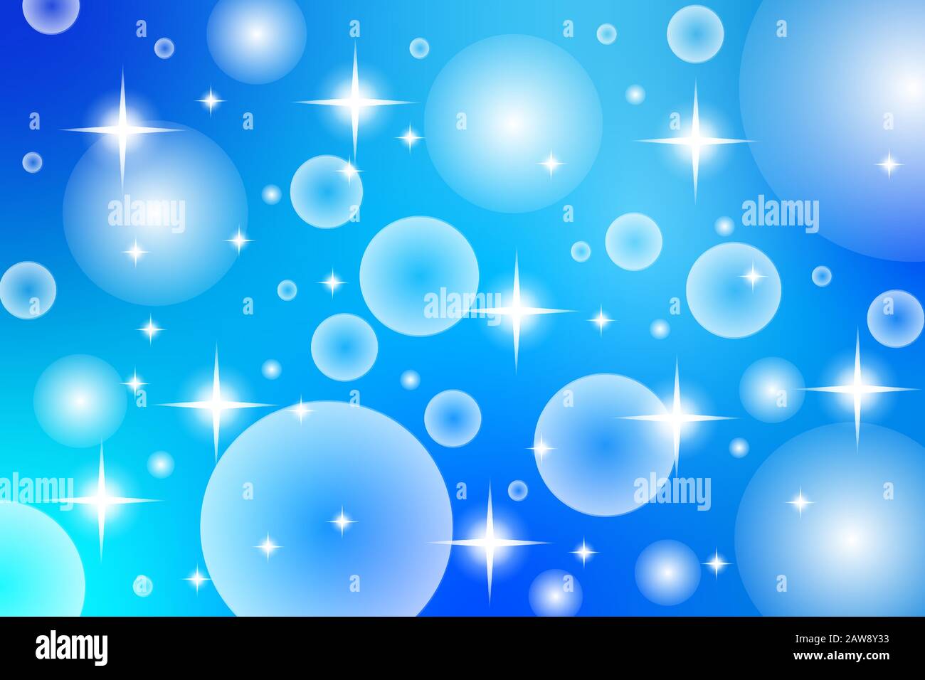 Sfumatura blu astratta con bolla incandescente e sfondo stellare. Fantasia sfondo design. Illustrazione Vettoriale