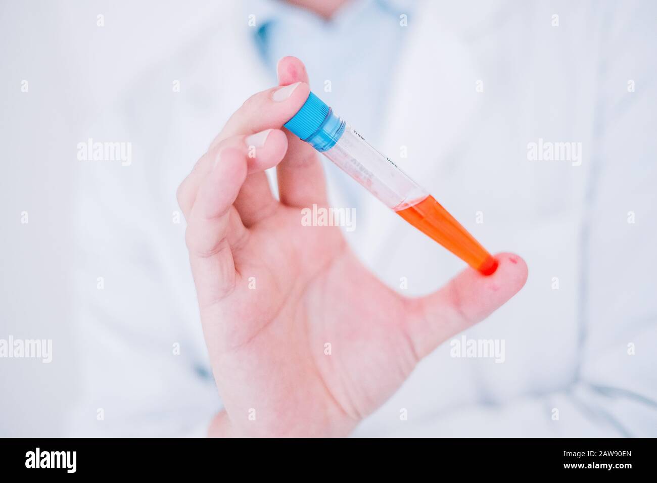 Ricerca medica in laboratorio con provette Foto Stock