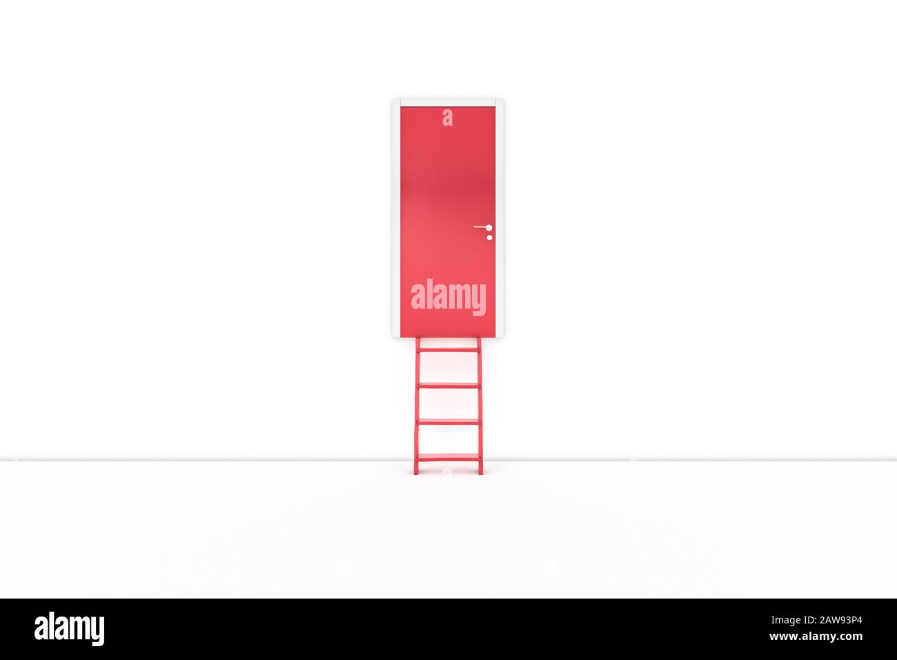 3d rendering, concetto di scala o scala raggiungere porta, isolato su sfondo bianco. Foto Stock