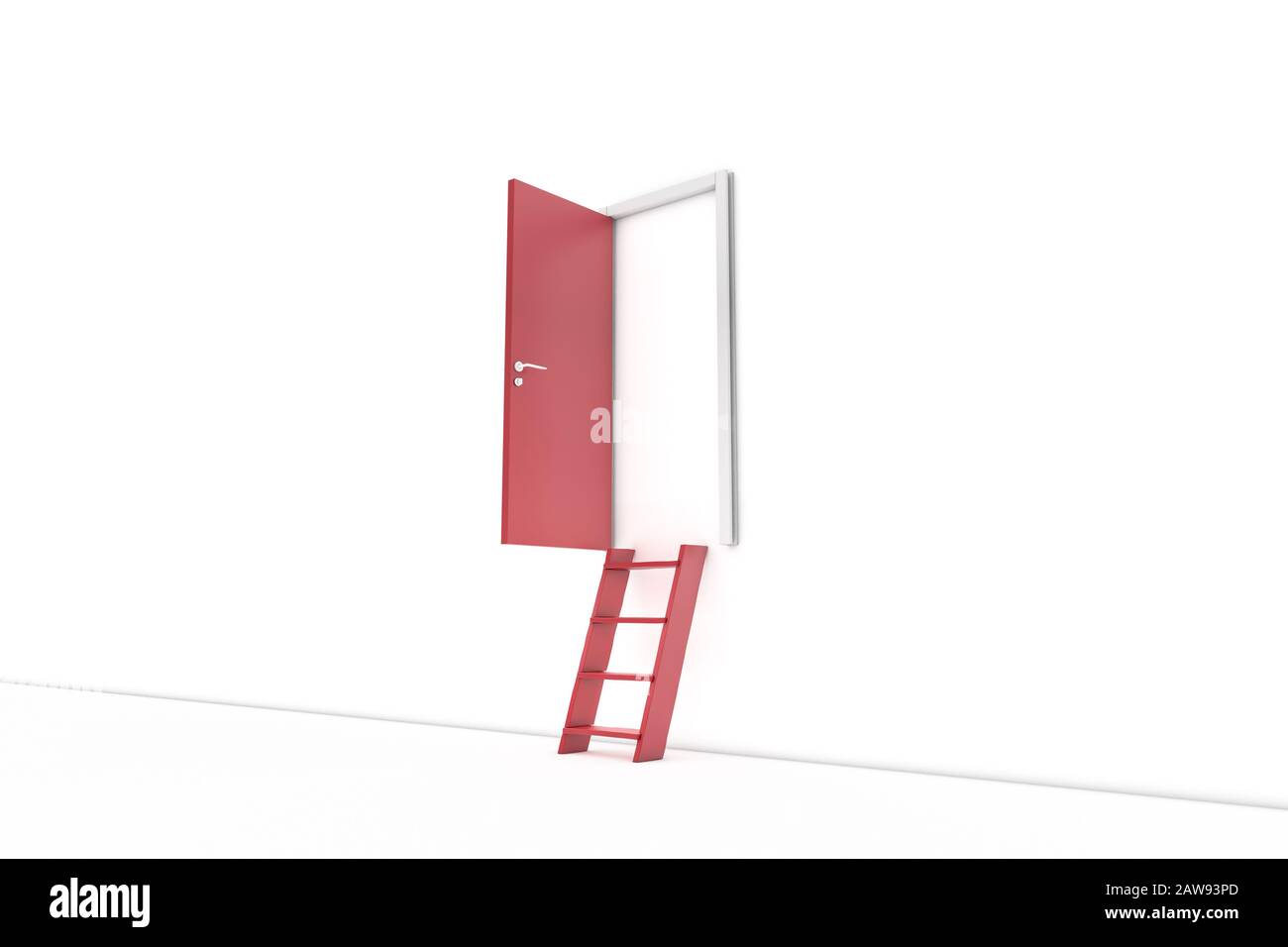 3d rendering, concetto di scala o scala raggiungere porta, isolato su sfondo bianco. Foto Stock
