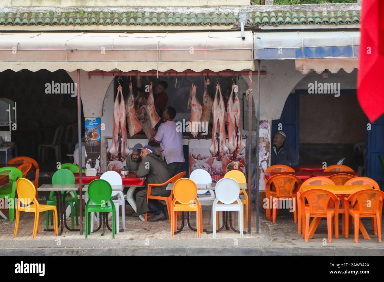 Macellaio di carne in Marocco, Africa Foto Stock