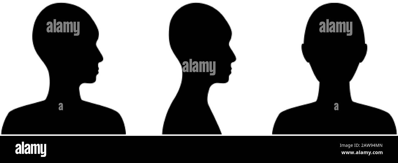 Vista frontale e laterale della testa. Avatar anonimo del volto neutro di genere Illustrazione Vettoriale