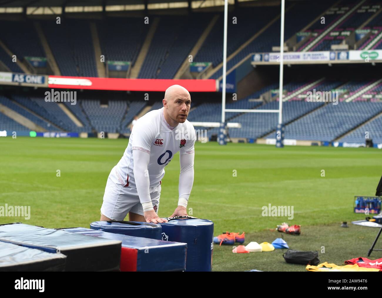 BT Murrayfield Stadium, Edimburgo, Scozia, Regno Unito. 7th Feb, 2020. Inghilterra sessione di formazione prima del Guinness Six Nations Test vs Scozia . Inghilterra Willi Heinz (Gloucester Rugby) . Credito: Eric mccowat/Alamy Live News Foto Stock