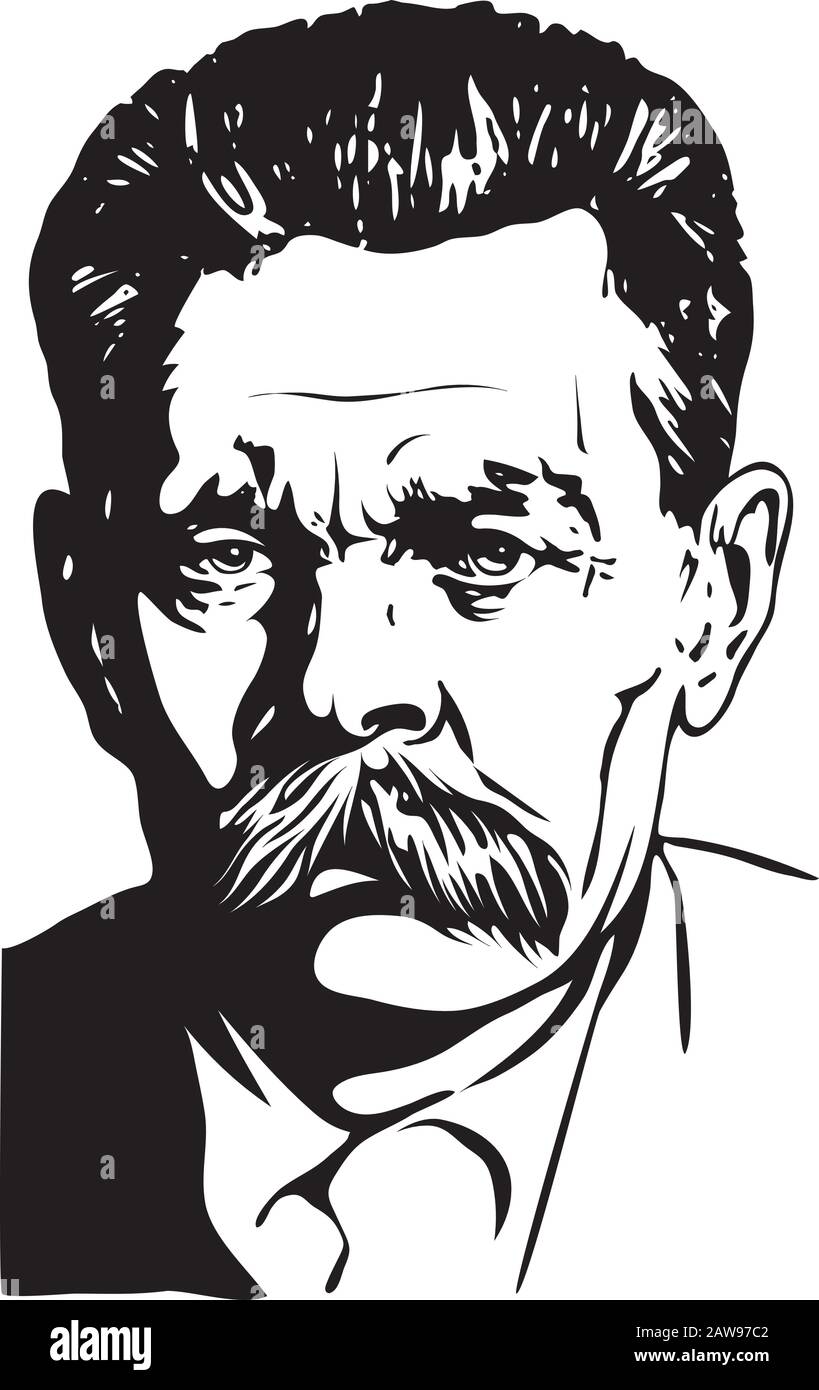 Alexei Maximovich Peshkov, conosciuto principalmente come Maxim Gorky, è stato uno scrittore russo e sovietico, fondatore del metodo letterario del realismo socialista. Illustrazione Vettoriale