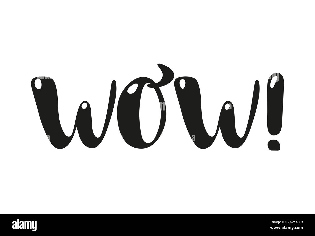 Testo disegnato a mano wow word nero isolato su sfondo bianco. Caratteri semplici. Illustrazione del vettore Illustrazione Vettoriale