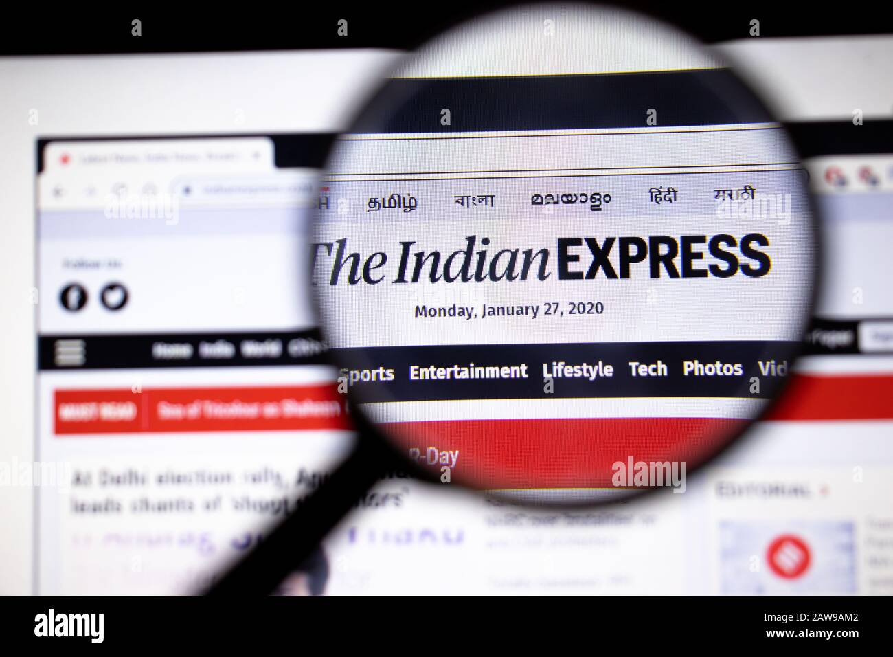 Los Angeles, California, Stati Uniti - 25 gennaio 2020: La pagina del sito Web di Indian Express nel browser sullo schermo del laptop per l'illustrazione di un articolo, Illustrativo Foto Stock