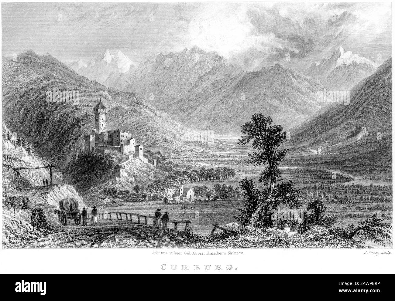 Un'incisione di Curburg (Coburg ? Nel Tirolo) scansionato ad alta risoluzione da un libro stampato nel 1836. Creduto copyright libero. Foto Stock