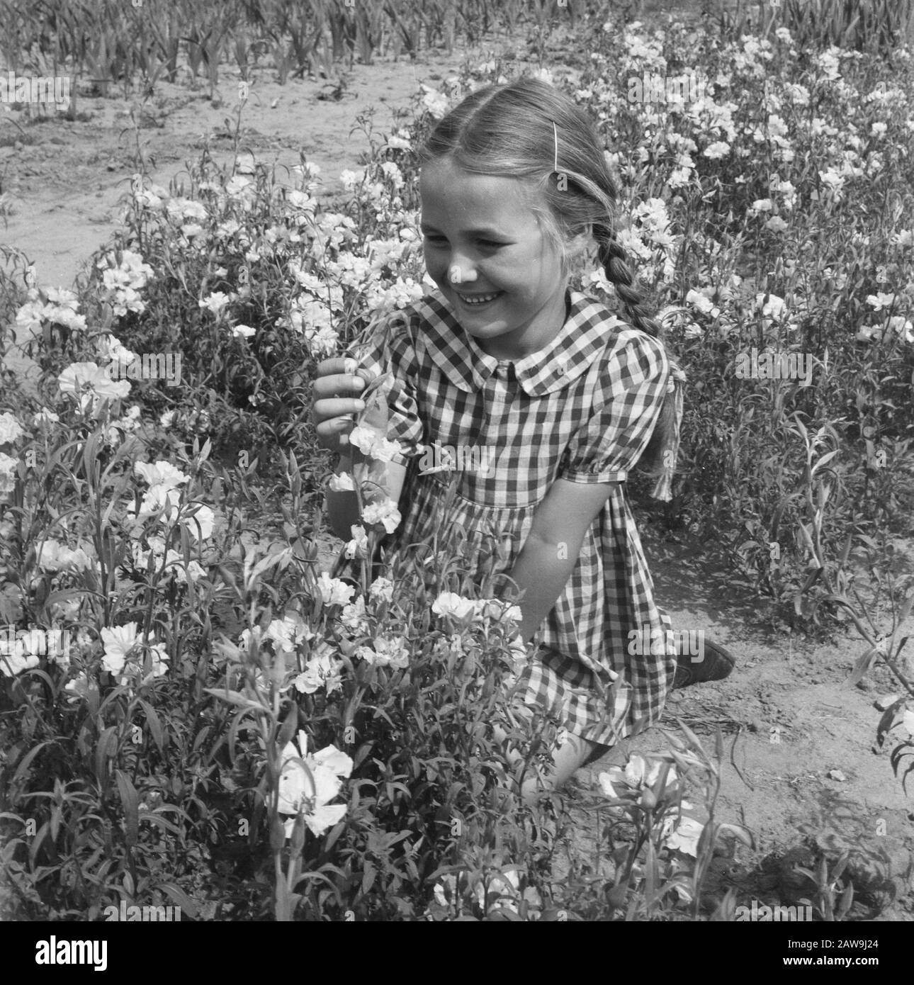Bambini trasmissione a France ragazza con fiori Data: Agosto 1945 luogo: Francia Parole Chiave: Salute, seconda guerra mondiale Foto Stock