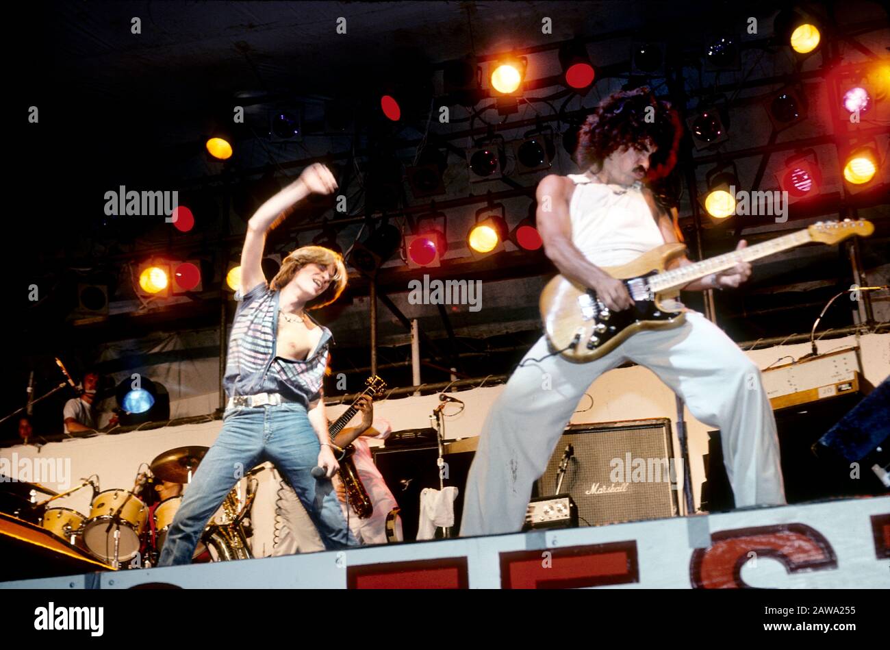Daryl Hall & John Oates Onstage In Central Park, 30 Luglio 1977 Foto Stock