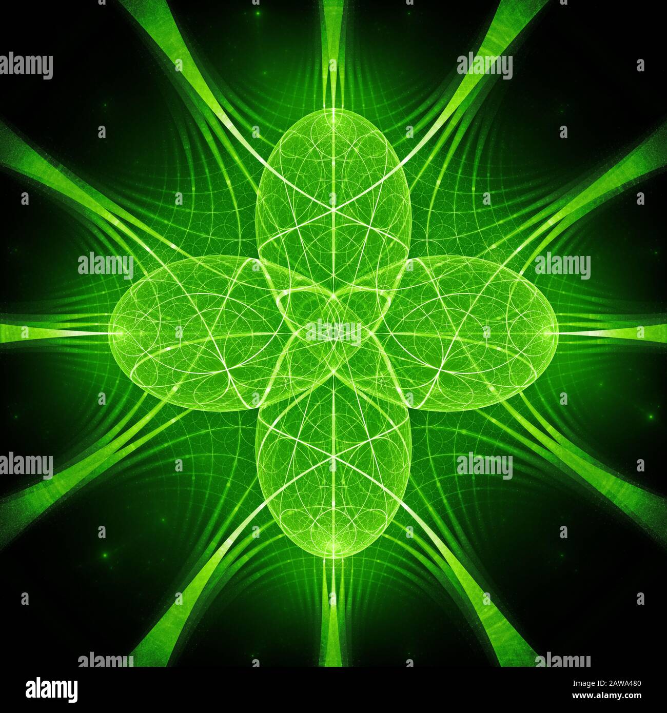 Armonia quantistica verde brillante, frattale astratto generato dal computer, rendering 3D Foto Stock