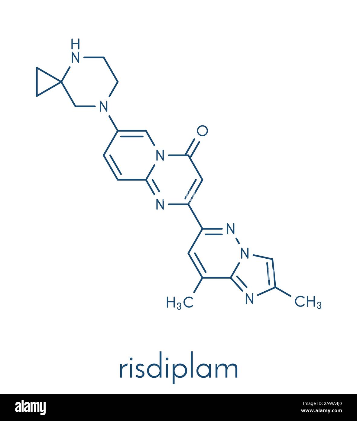 Molecola di farmaco Per Atrofia muscolare Spinale Risdiplam. Formula scheletrica. Illustrazione Vettoriale