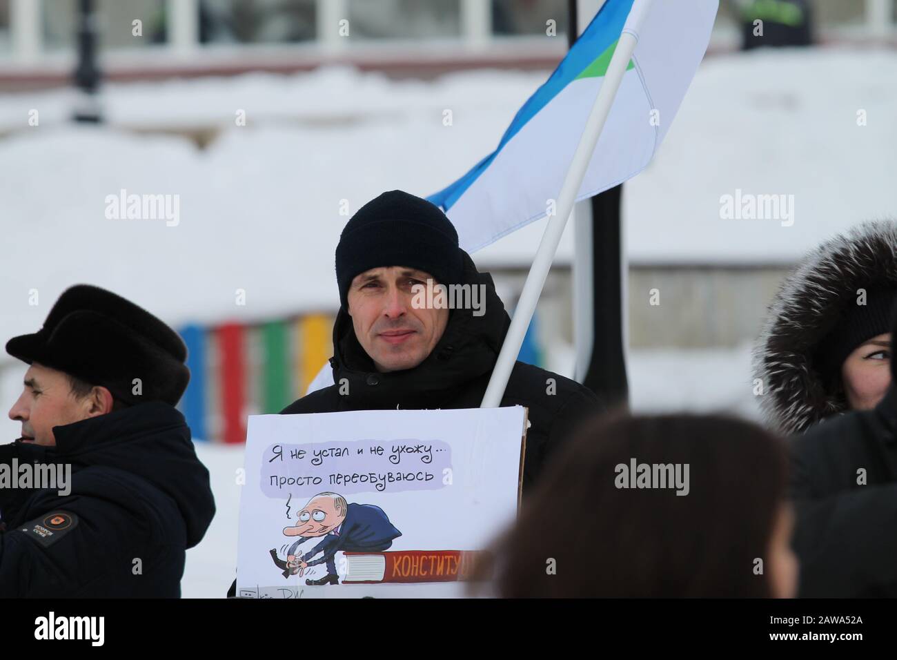 02.02.2020, Syktyvkar, Russia un picchetto contro gli emendamenti alla costituzione della Russia proposti dal Presidente Putin. Foto Stock