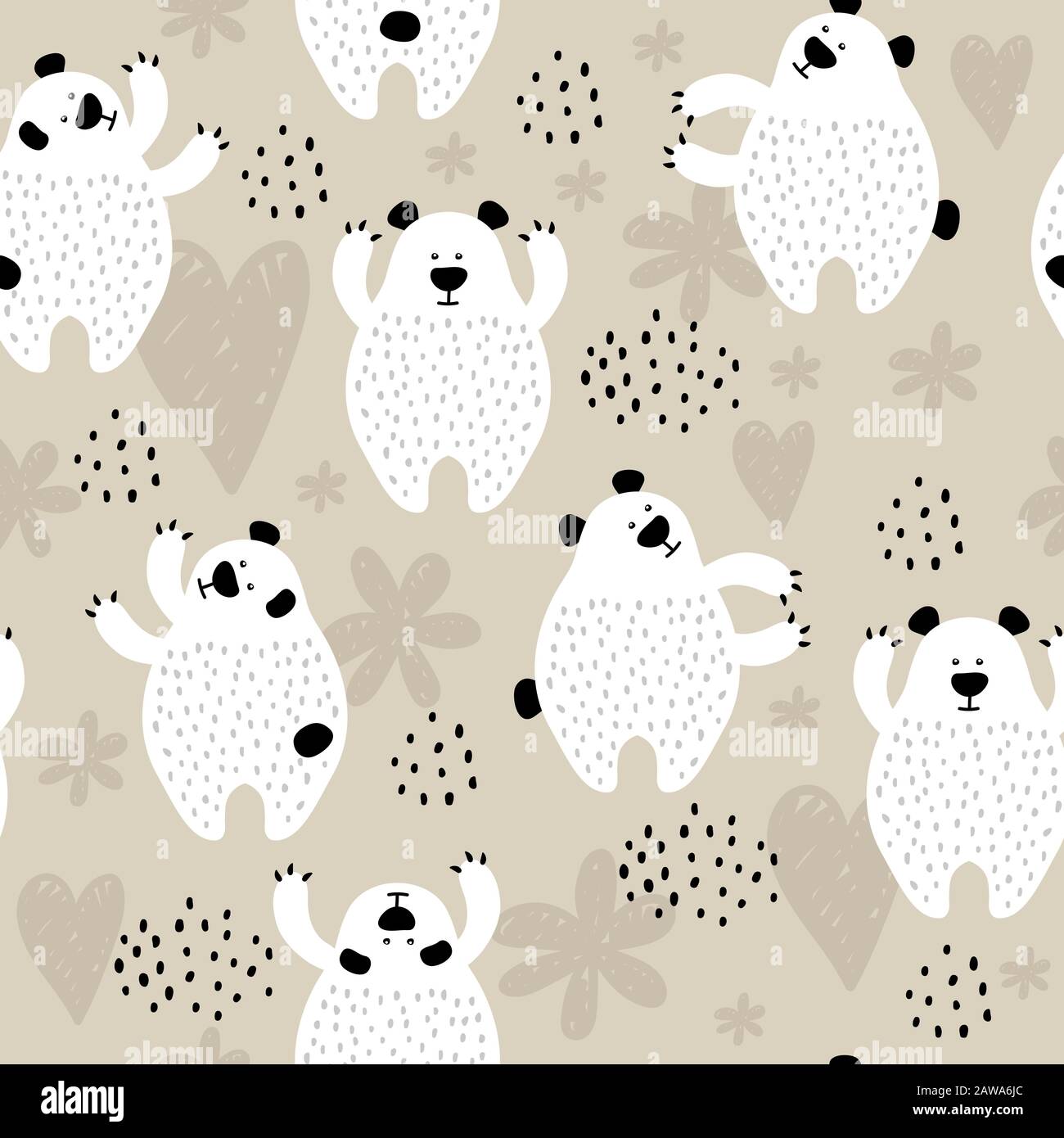 Modello senza cuciture con cute bianco Bears sfondo vettoriale Illustrazione Vettoriale