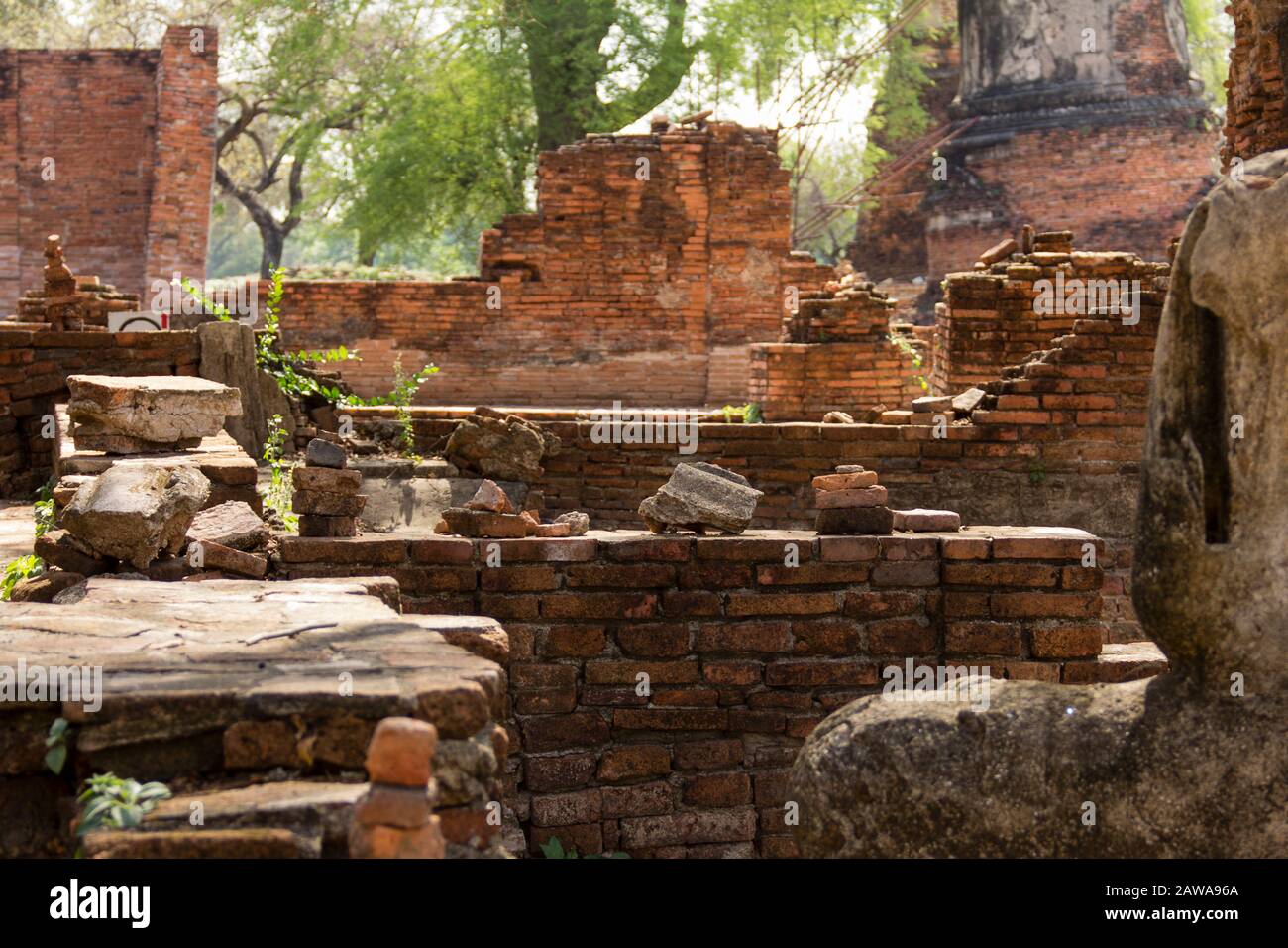 Rovine del tempio a Ayutthaya, Thailandia. Foto Stock