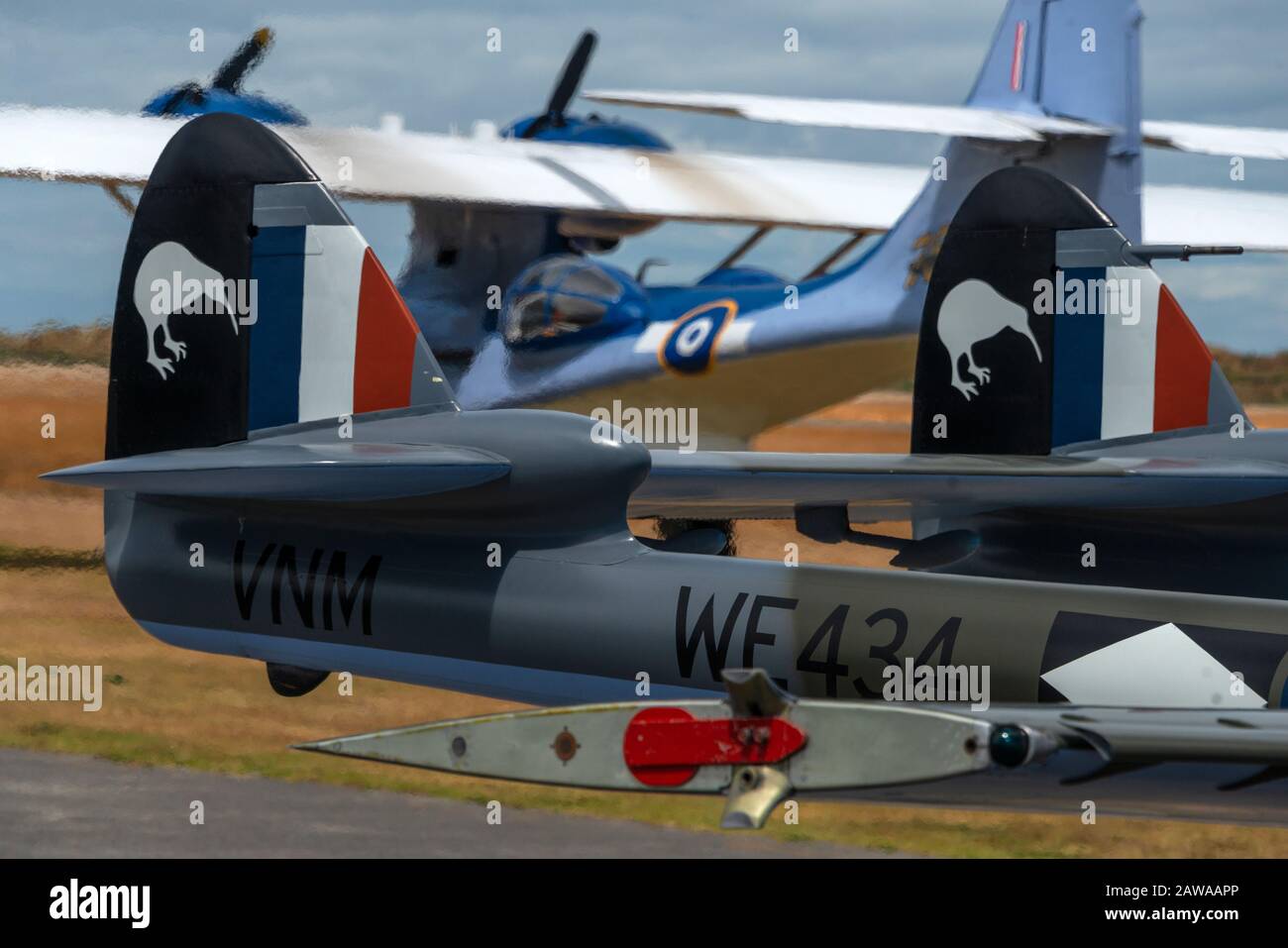 Il sarto a DH Venom e un Consolidated PBY Catalina, anfibio della seconda guerra mondiale, di proprietà e gestito dalla Nuova Zelanda Catalina Preservation Society. Foto Stock