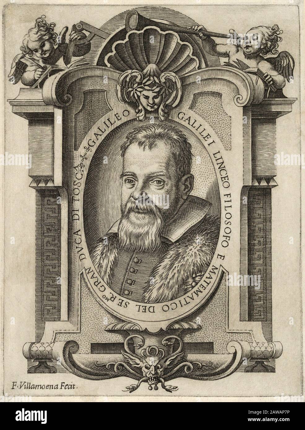 1613 , ITALIA : GALILEO GALILEI ( Pisa 1564 - Arcetri 1642 ), porticato da Francesco Villamena ( ca. 1565 – 1624 ). Galilei era un fisico italiano Foto Stock