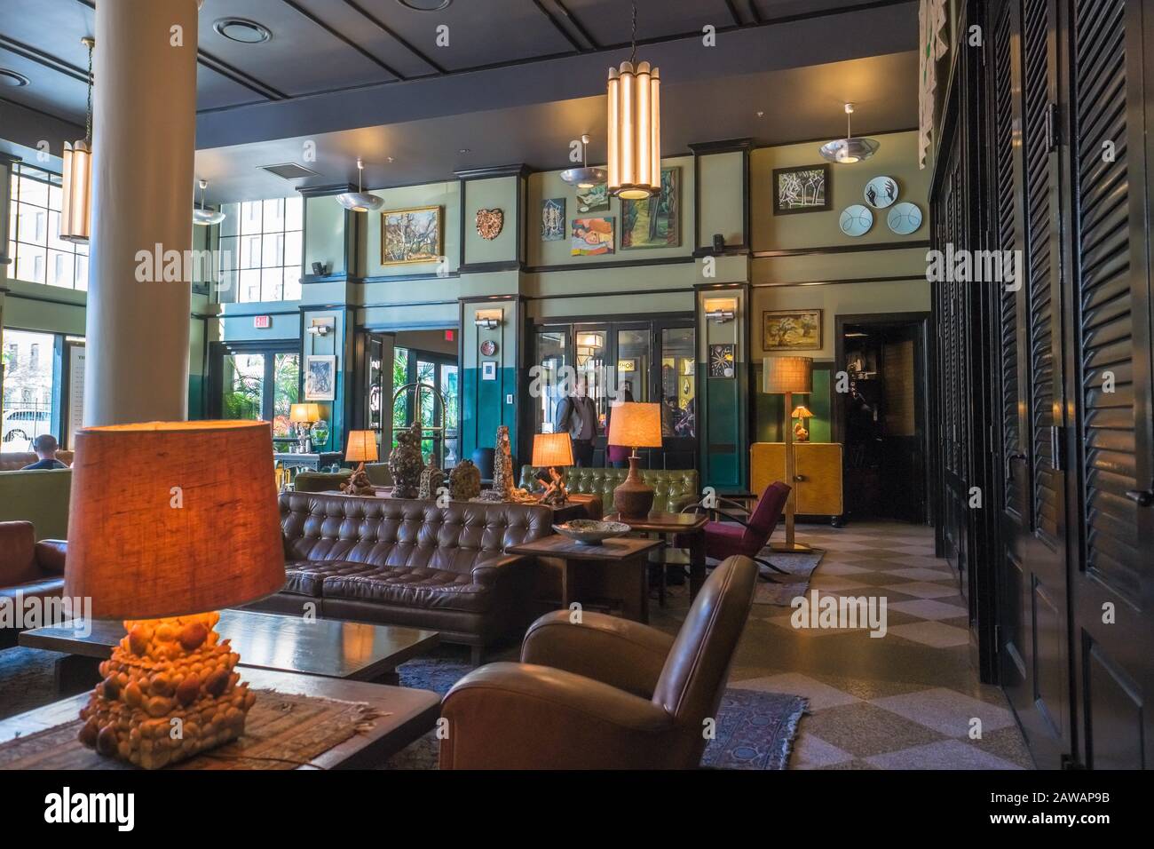 Hall of the Ace Hotel, Boutique Hotel nel quartiere centrale degli affari di New Orleans Foto Stock