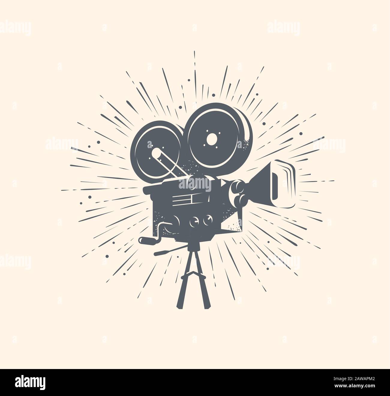 Cinema, logo video o etichetta. Telecamera retrò, TV vintage Vector Illustrazione Vettoriale