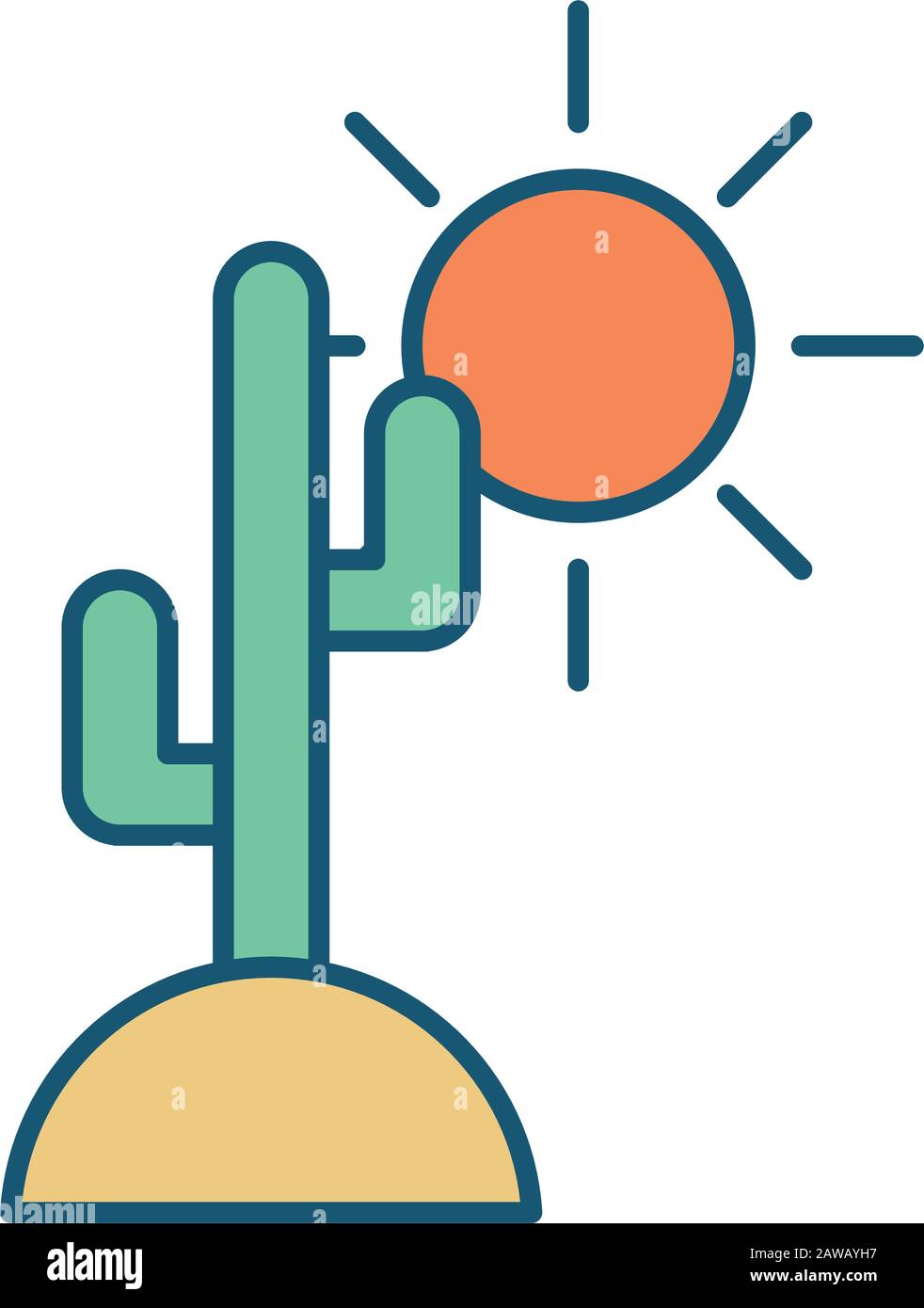 pianta di cactus con scena solare Illustrazione Vettoriale