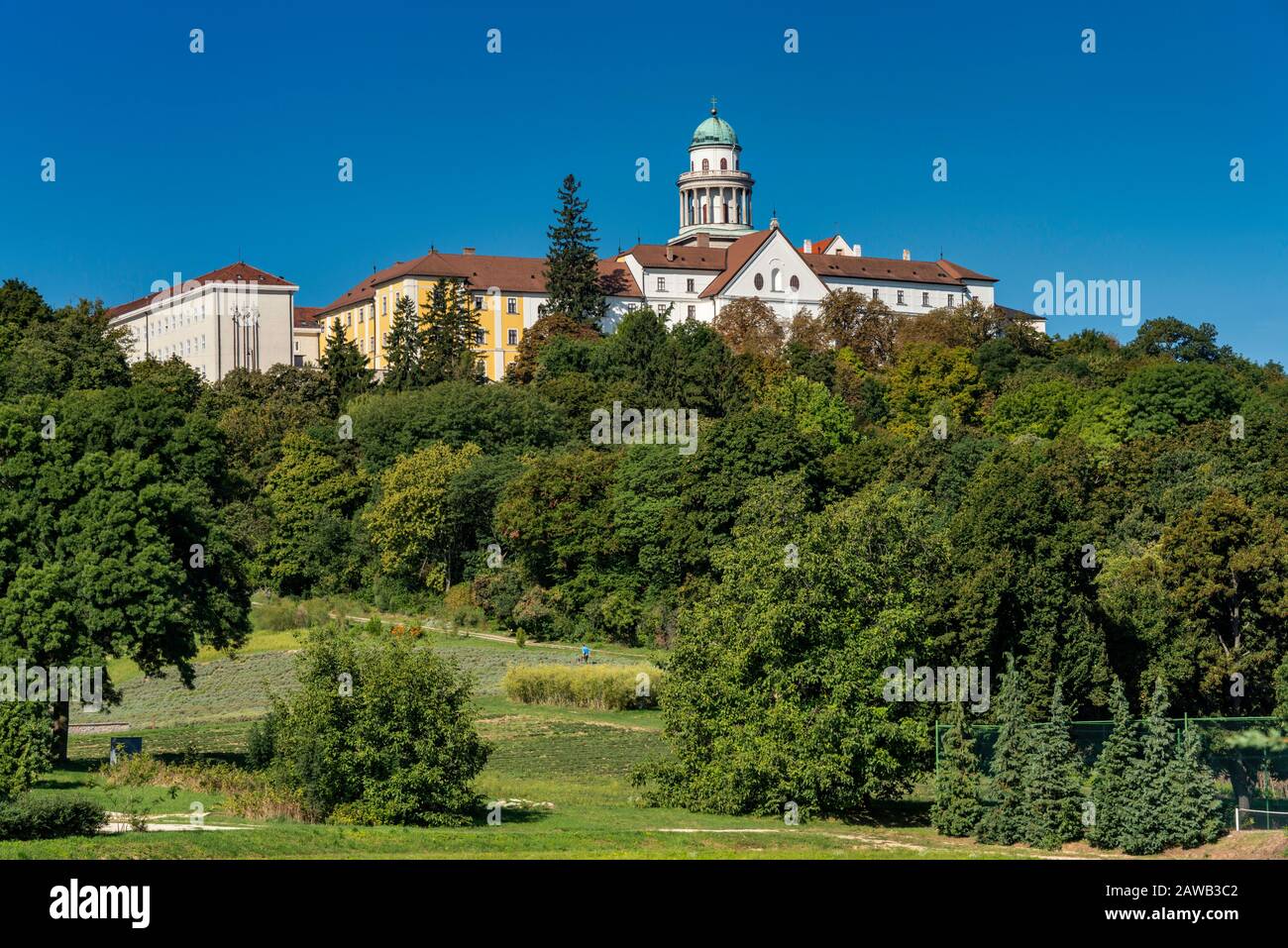 Abbazia di Pannonhalma, monastero benedettino di Pannonhalma, patrimonio dell'umanità dell'UNESCO, Transdanubia Occidentale, Ungheria Foto Stock