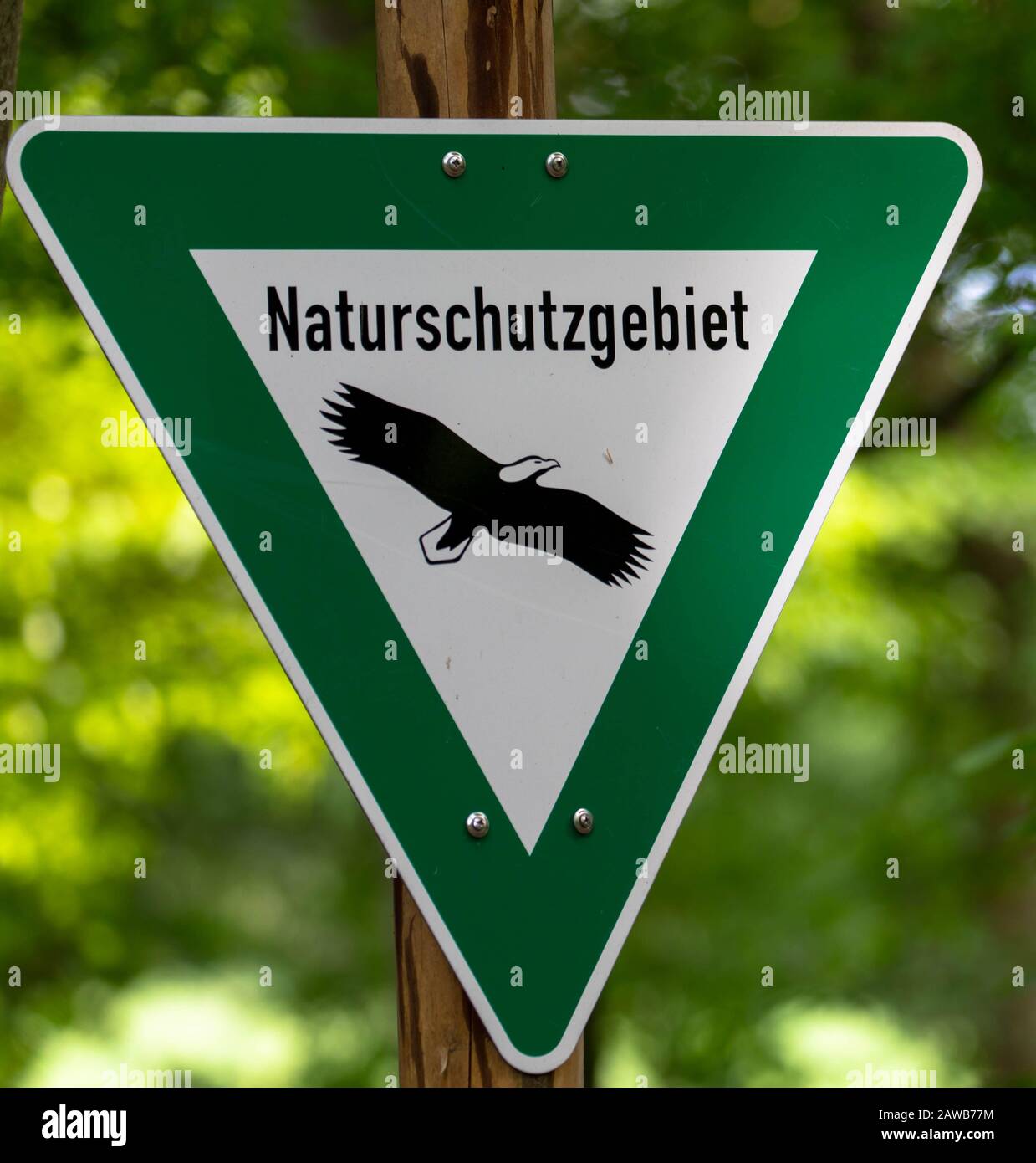 Landschaftsschutzgebiet è Germania parole significa Riserva Naturale. Il segno grezzo della vecchia natura conserva consiste di forma triangolare Foto Stock