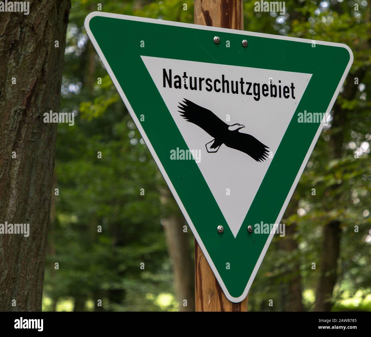 Landschaftsschutzgebiet è Germania parole significa Riserva Naturale. Il segno grezzo della vecchia natura conserva consiste di forma triangolare Foto Stock