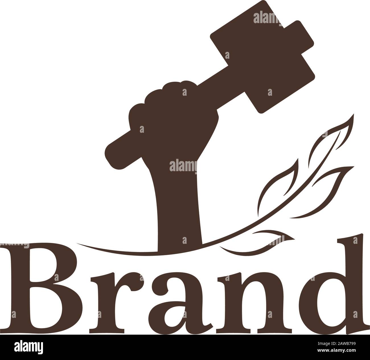 Logotipo di scultura in legno Illustrazione con un'icona scalpello e martello. Logo vintage, logo con incisione. Logo con incisore in legno Illustrazione Vettoriale