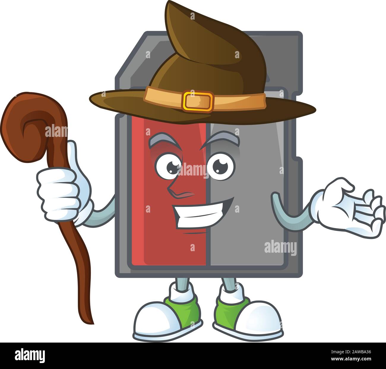 Una scheda di memoria carino eseguita come una strega sul palco Illustrazione Vettoriale