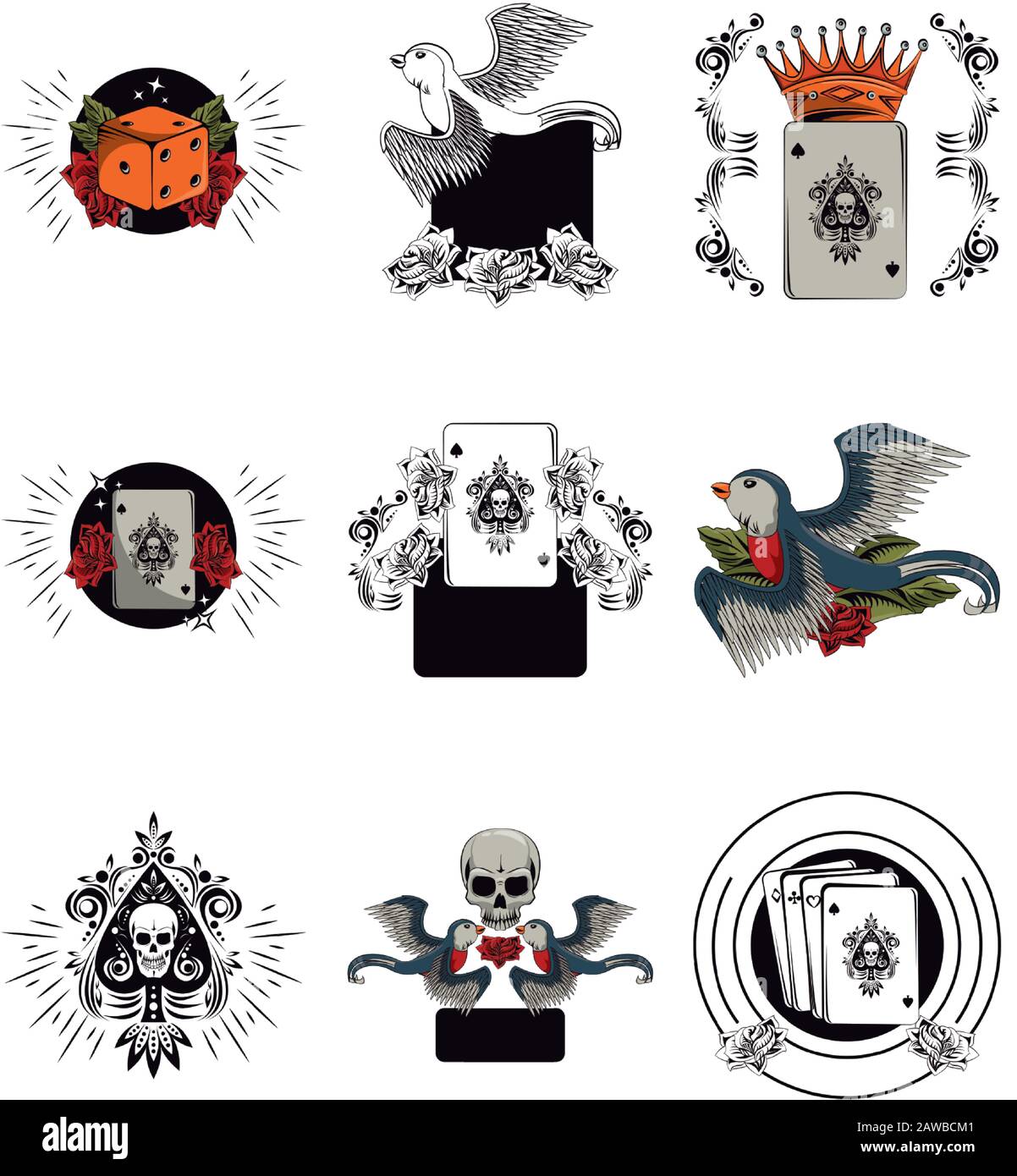 fascio di immagini tatuate icone Illustrazione Vettoriale fascio di immagini tatuate icone Illustrazione Vettoriale