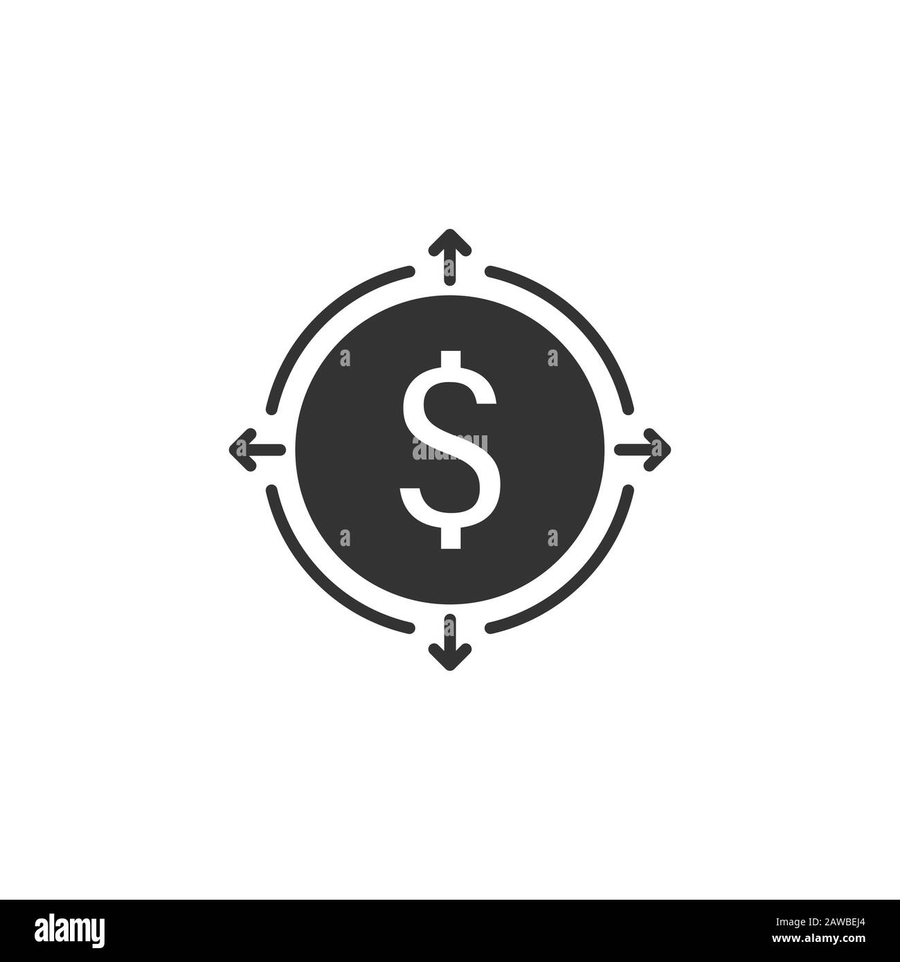 Entrate di denaro icona in stile appartamento. Dollar coin illustrazione vettoriale bianco su sfondo isolato. Struttura finanziaria la concezione di business. Illustrazione Vettoriale