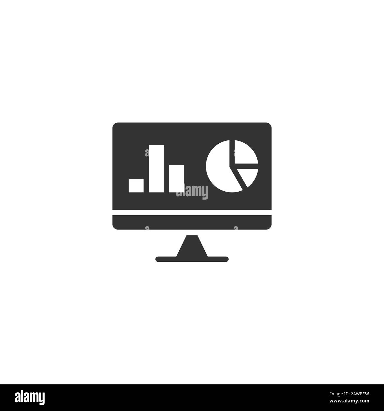 Sito web analytics icona in stile appartamento. Dati SEO illustrazione vettoriale bianco su sfondo isolato. Schema del calcolatore la concezione di business. Illustrazione Vettoriale