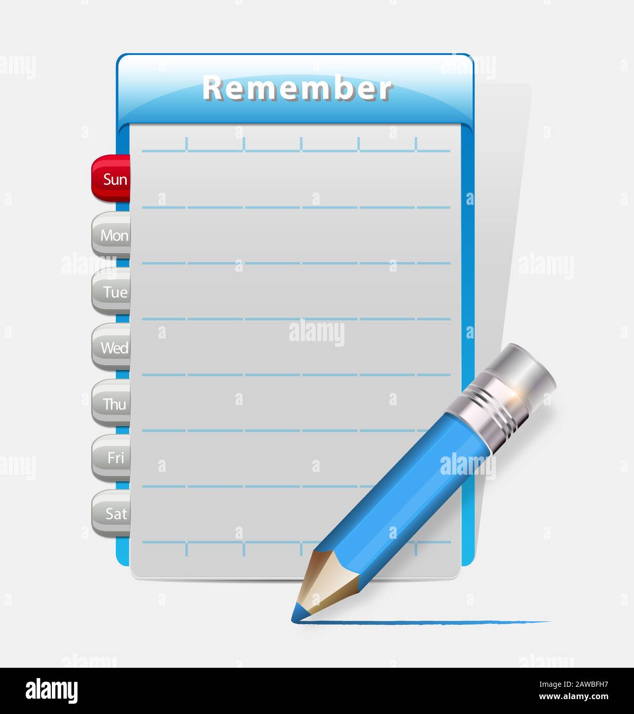 Illustrazione del ricordo diario di vuoto con una matita blu Illustrazione Vettoriale