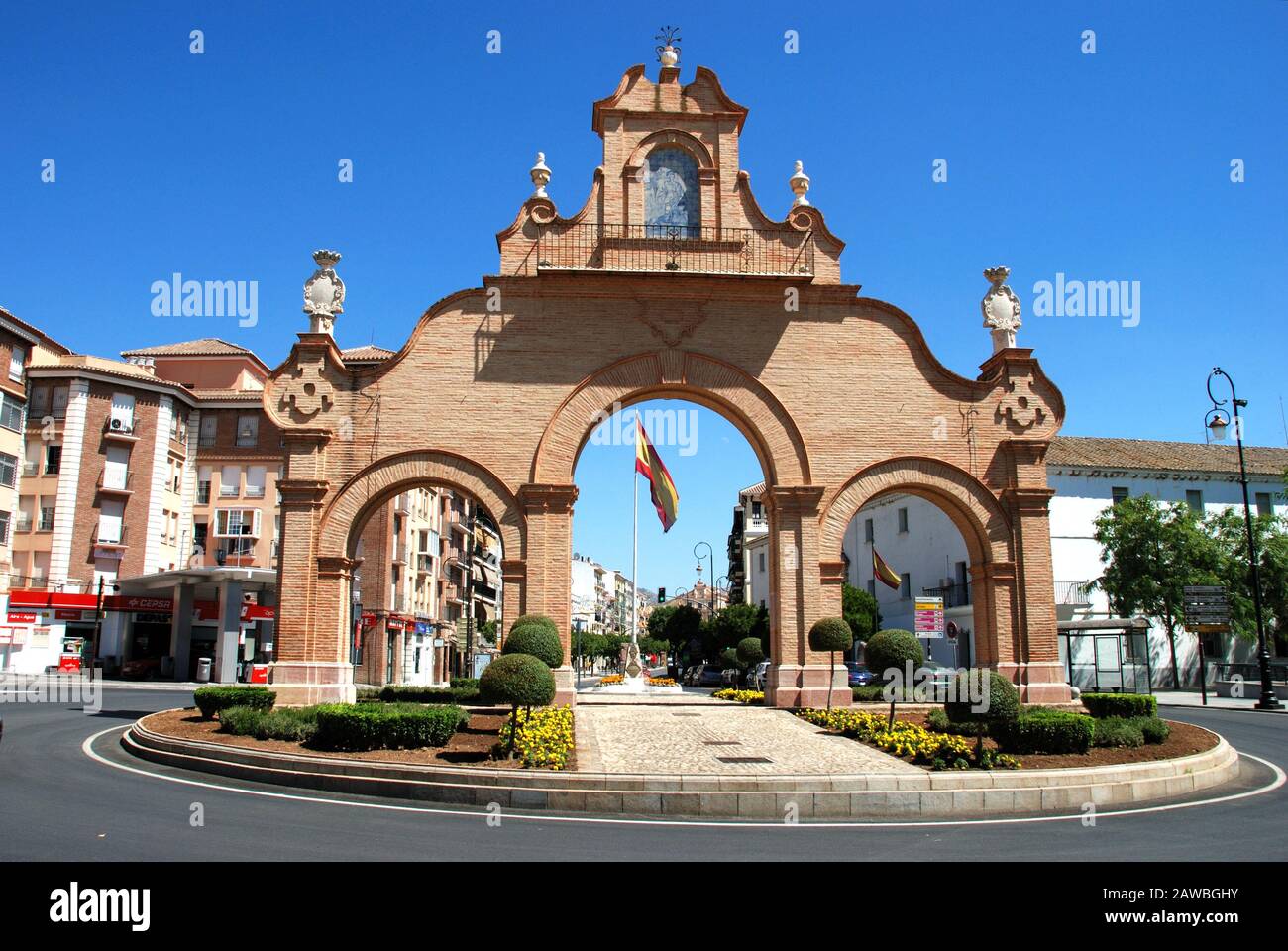 Vista della porta della città - Puerta de Estepa, Antequera, Spagna. Foto Stock