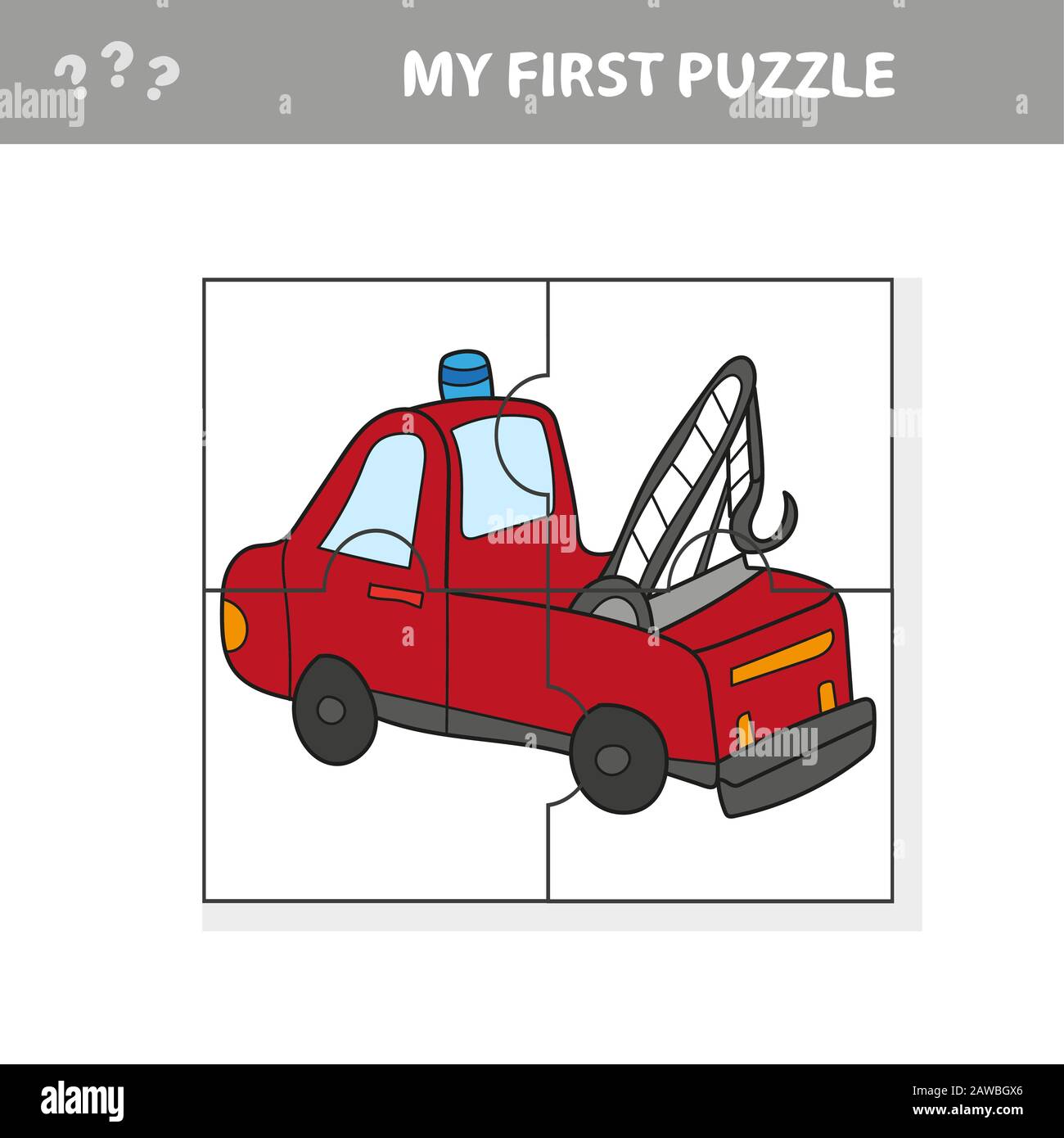 Divertente camion cartone animato. Gioco educativo per i bambini - il mio primo gioco di puzzle Illustrazione Vettoriale