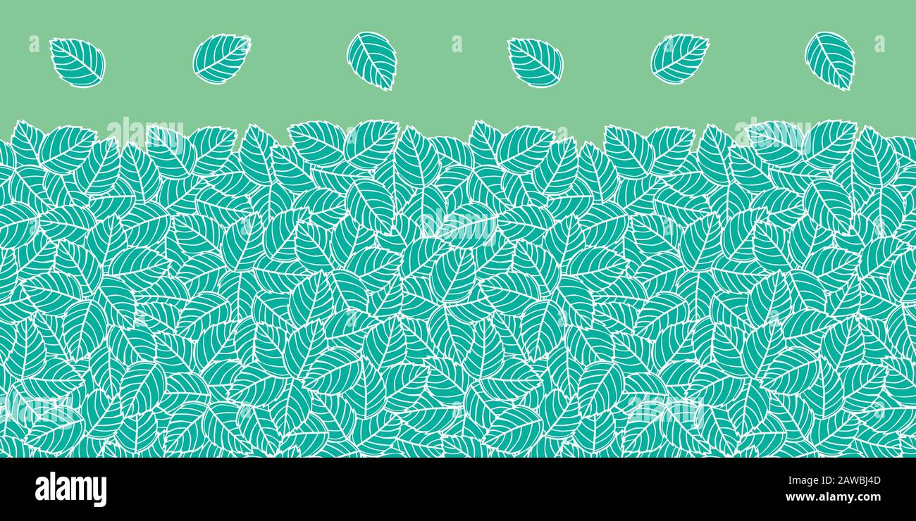 Il verde vettoriale lascia il motivo del bordo orizzontale sovrapposto. Adatto per stampaggio a caldo. Perfetto per grafica, poster e biglietti d'invito. Illustrazione Vettoriale